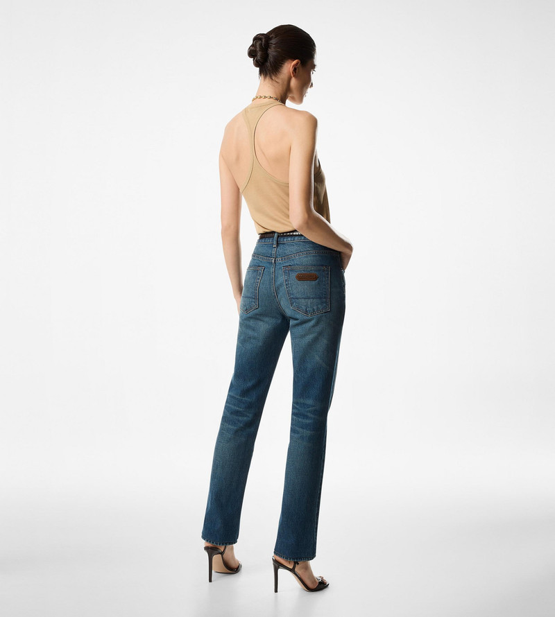 STONE WASHED DENIM STRAIGHT FIT JEANS 4