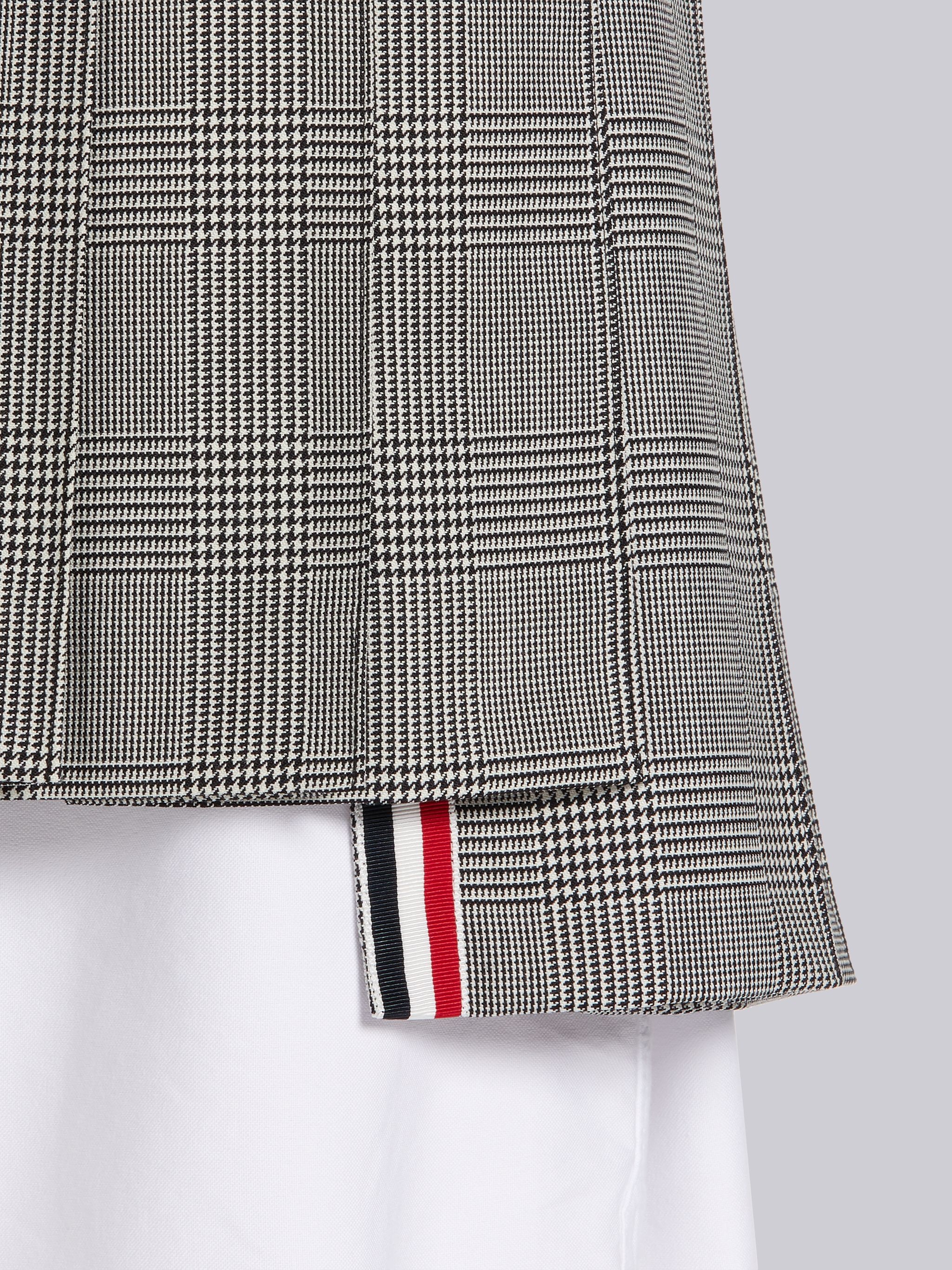 Black and White Heavy Wool Engineered 4-bar Dropped Back Pleated Mini Skirt - 5