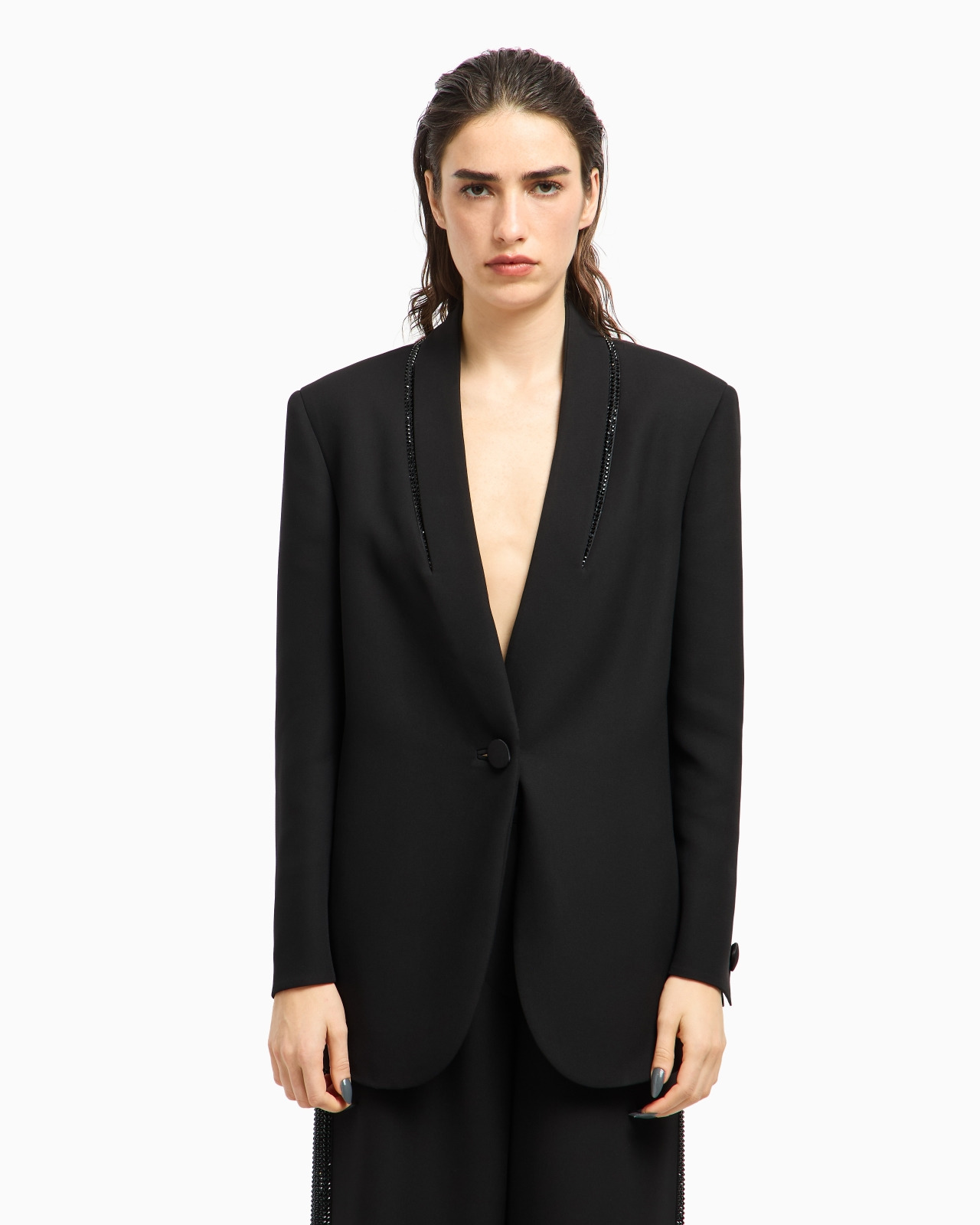 SILK SINGLE-BREASTED JACKET WITH RHINESTONE EMBROIDERY - 4