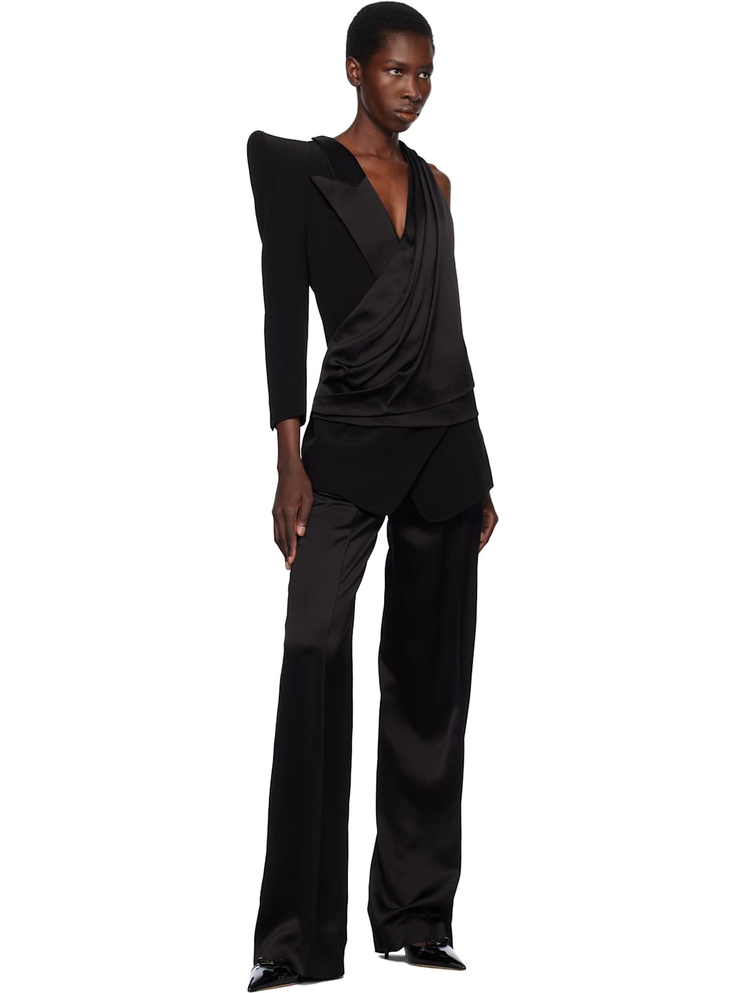 Black Asymmetric Structured Blouse Jacket - 4