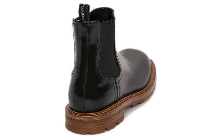Alexander McQueen Shiny Leather Chelsea Boots 'Black Brown' 683568WHZ8C1452 - 4