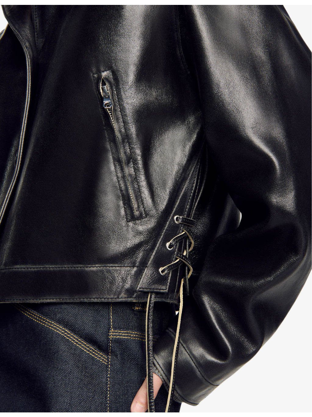 Jude faded-effect lace-up leather jacket - 5