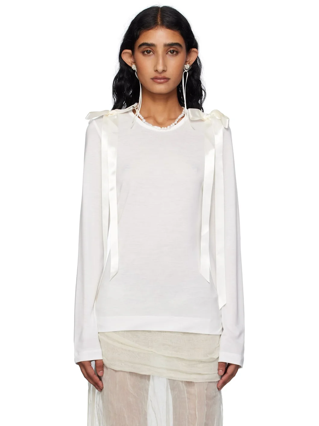 Off-White Bow Ribbon Tail Long Sleeve T-shirt - 1