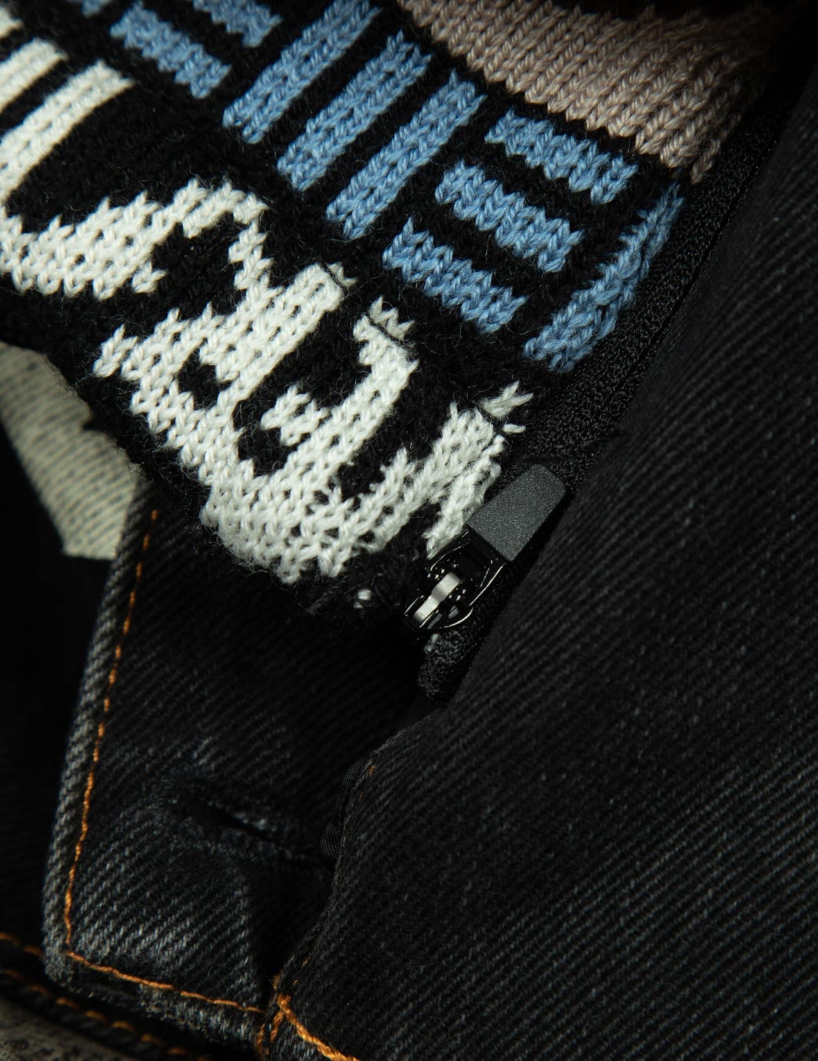 FAIR ISLE PATTERN WITH PERAL STUD KNITTED PANEL LOOSE FIT HOODED DENIM JACKET - 7