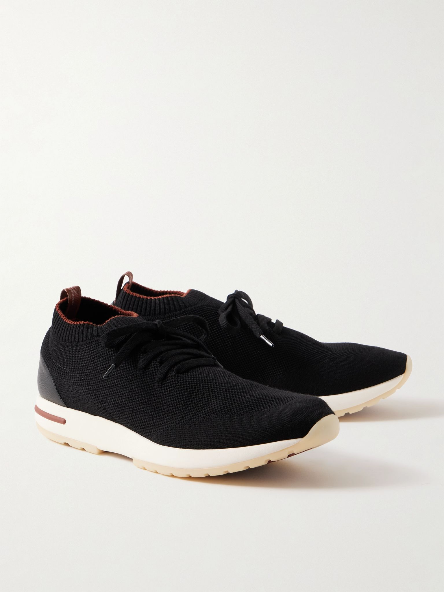 360 Flexy Walk Leather-Trimmed Knitted Wish® Wool Sneakers Black - 4