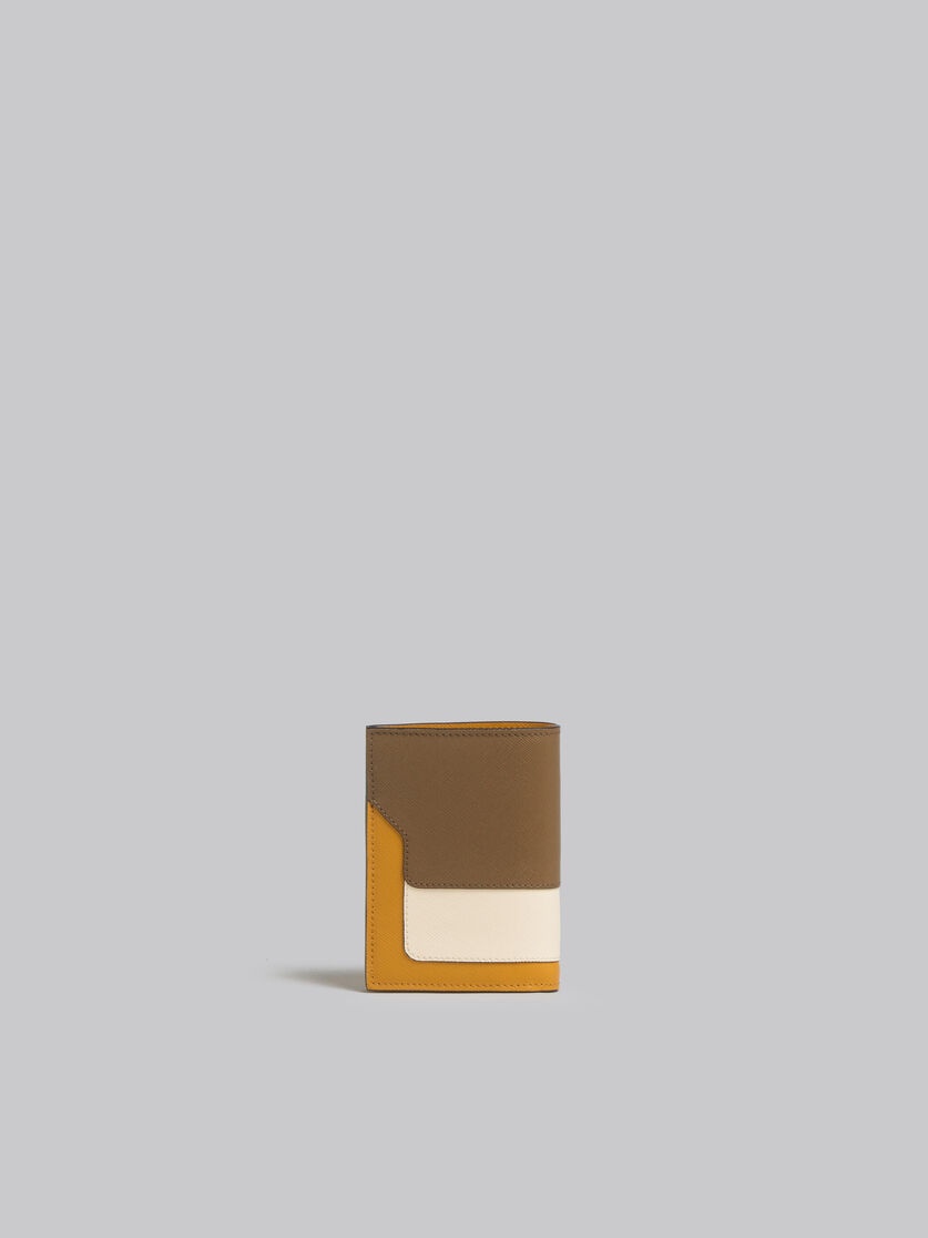 BROWN WHITE AND ORANGE SAFFIANO LEATHER BI-FOLD WALLET - 3