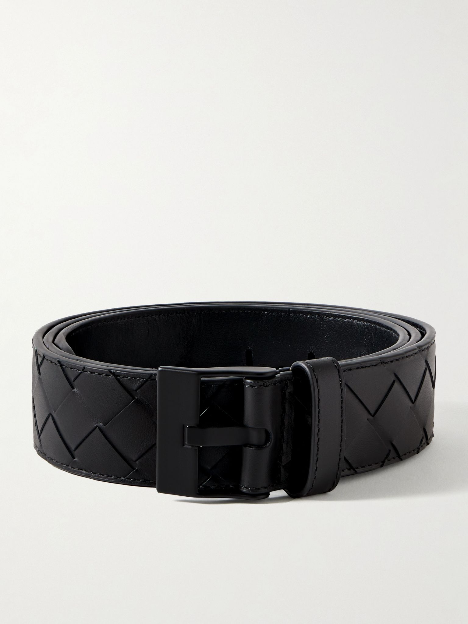 3.5cm Intrecciato Leather Belt Black - 1