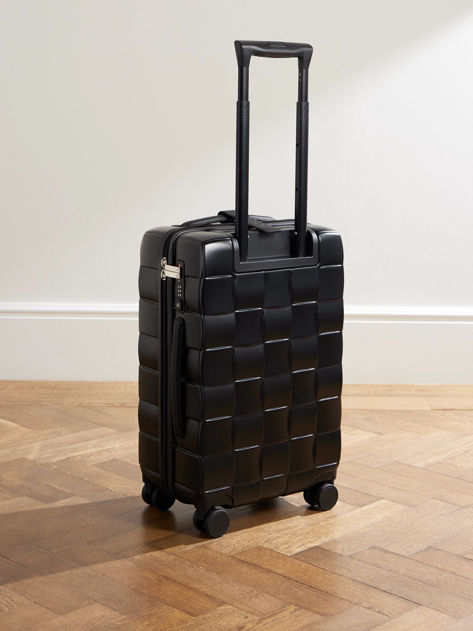 Odyssey 55cm Leather-Trimmed Intrecciato Polycarbonate Suitcase Black - 4
