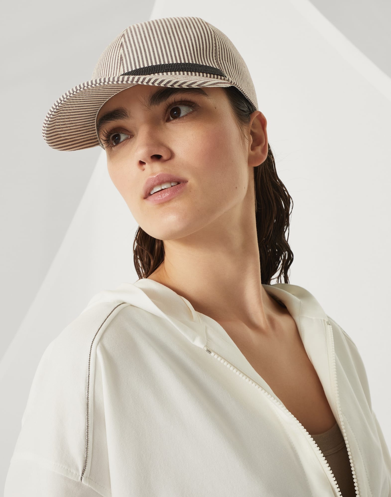 Striped cotton and linen twill baseball cap with shiny band - 3