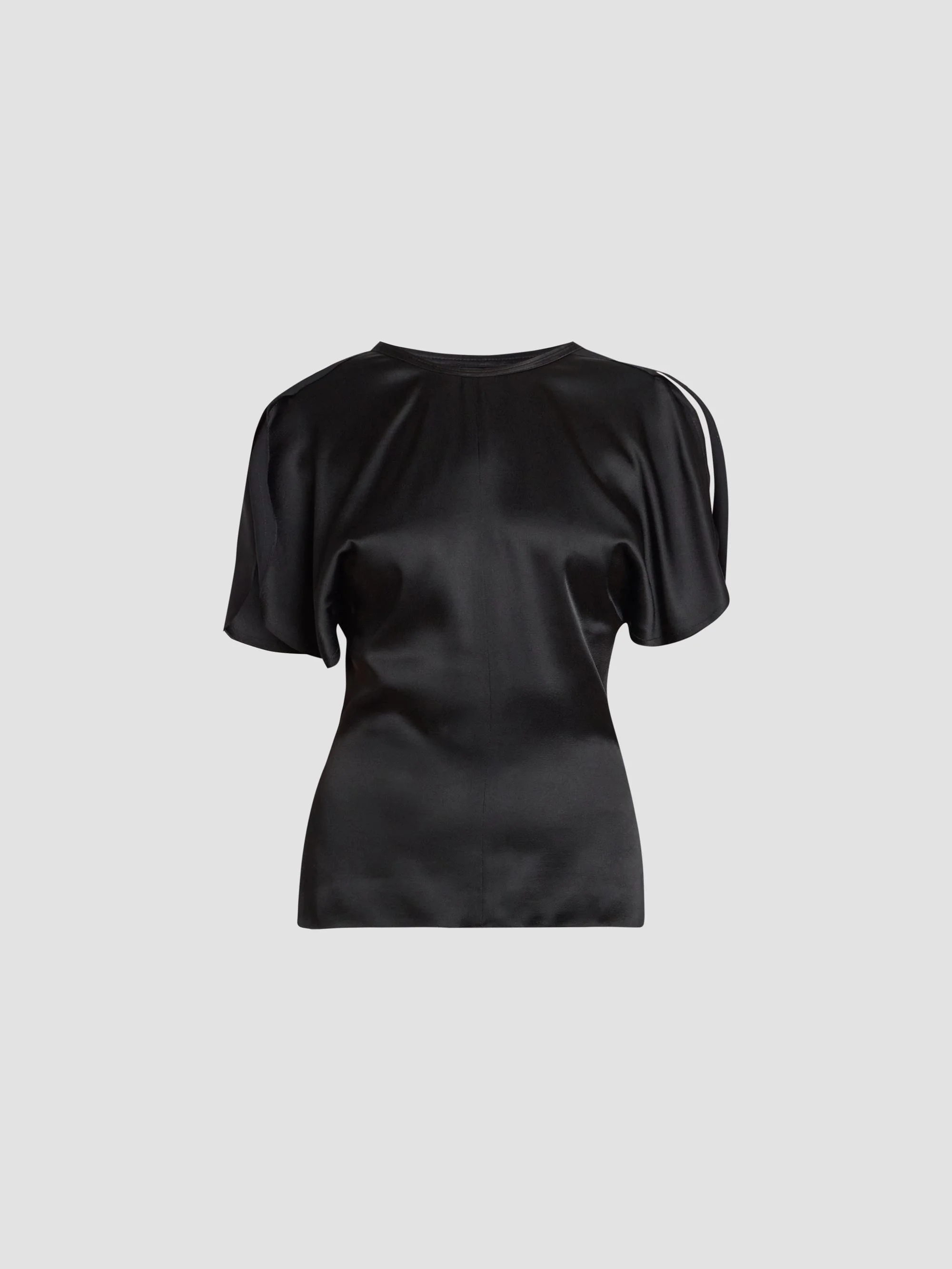 Women's Bela Draped Satin Short-Sleeve Top - Black - 1