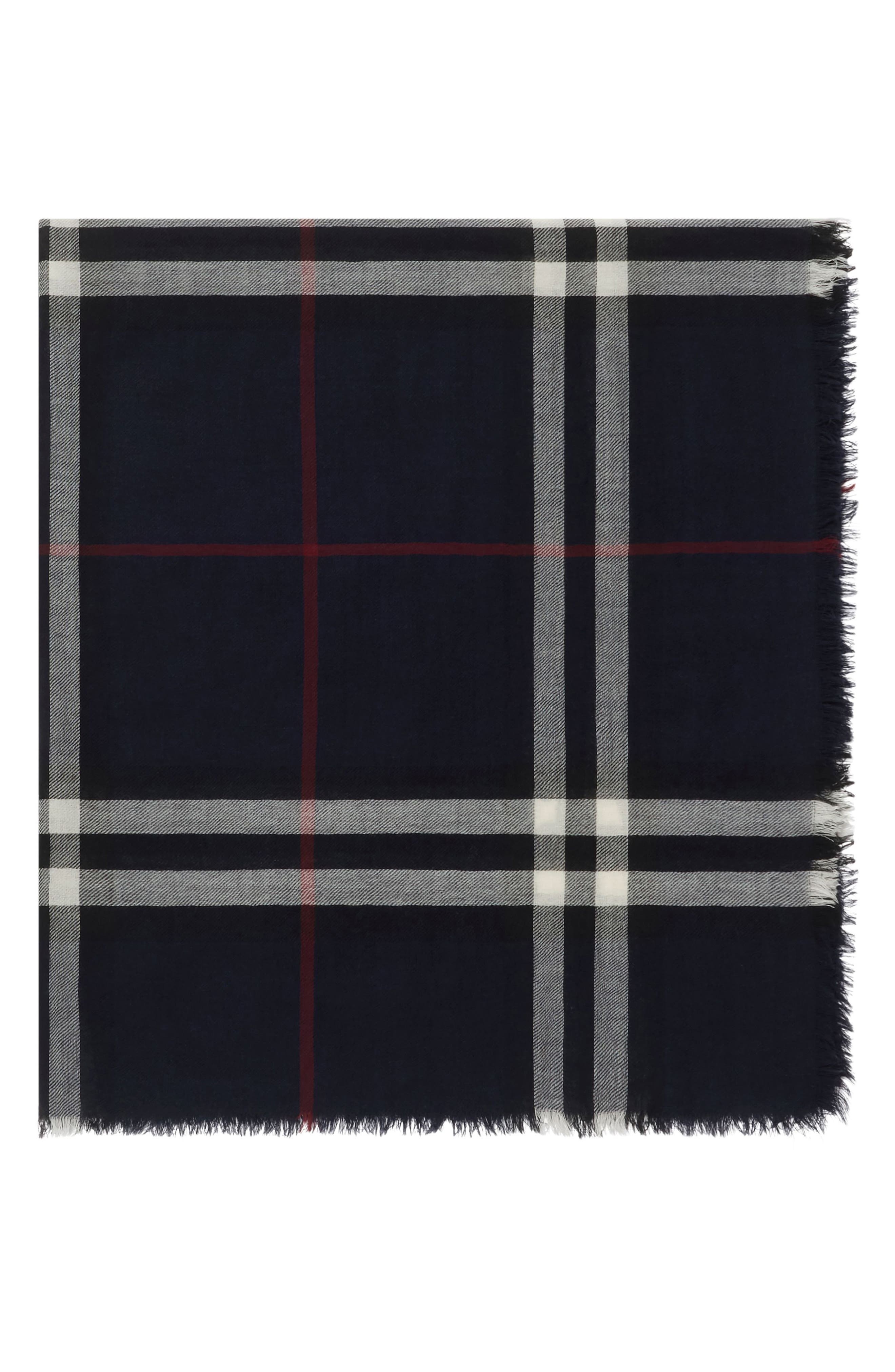 burberry Giant Check Lightweight Wool Scarf in Ink Blue at Nordstrom - 3
