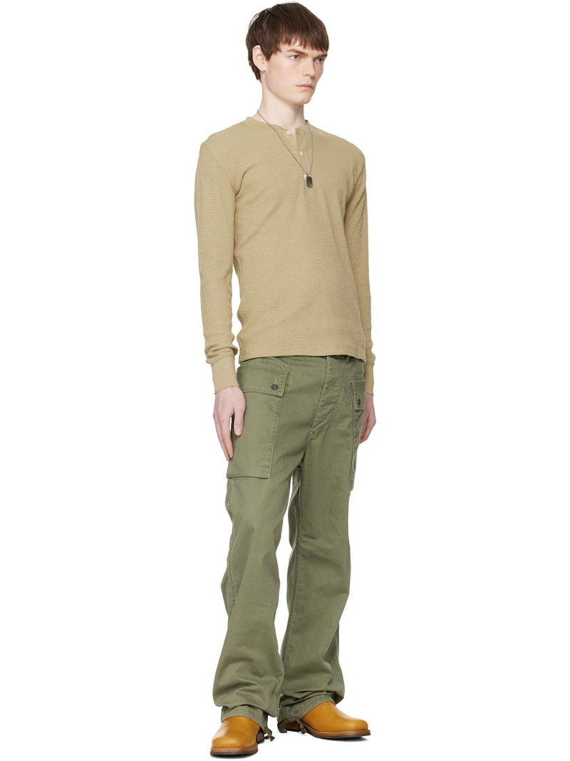 RRL by Ralph Lauren Beige Garment-Dyed Waffle-Knit Henley outlook