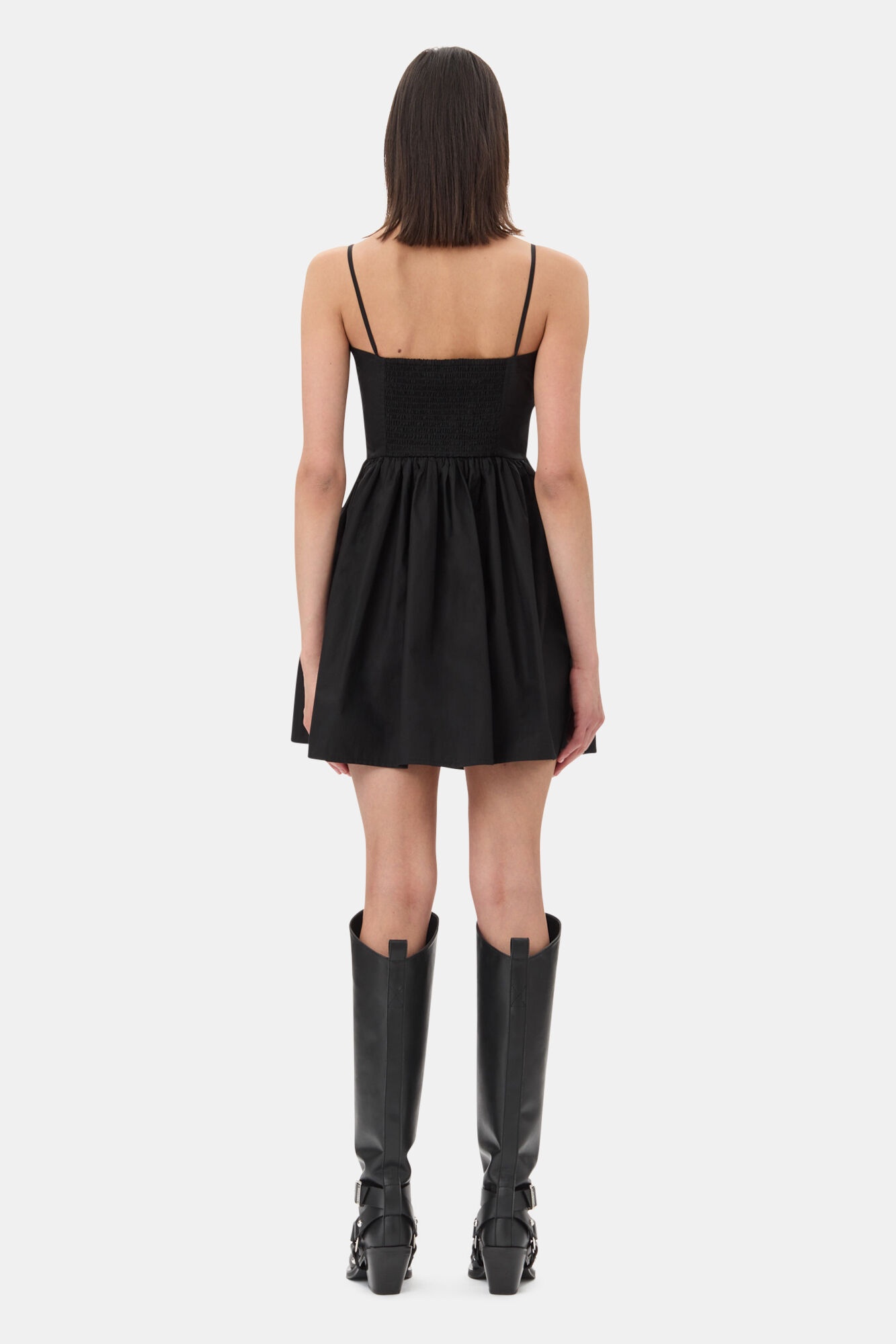 BLACK COTTON POPLIN STRAP DRESS - 5