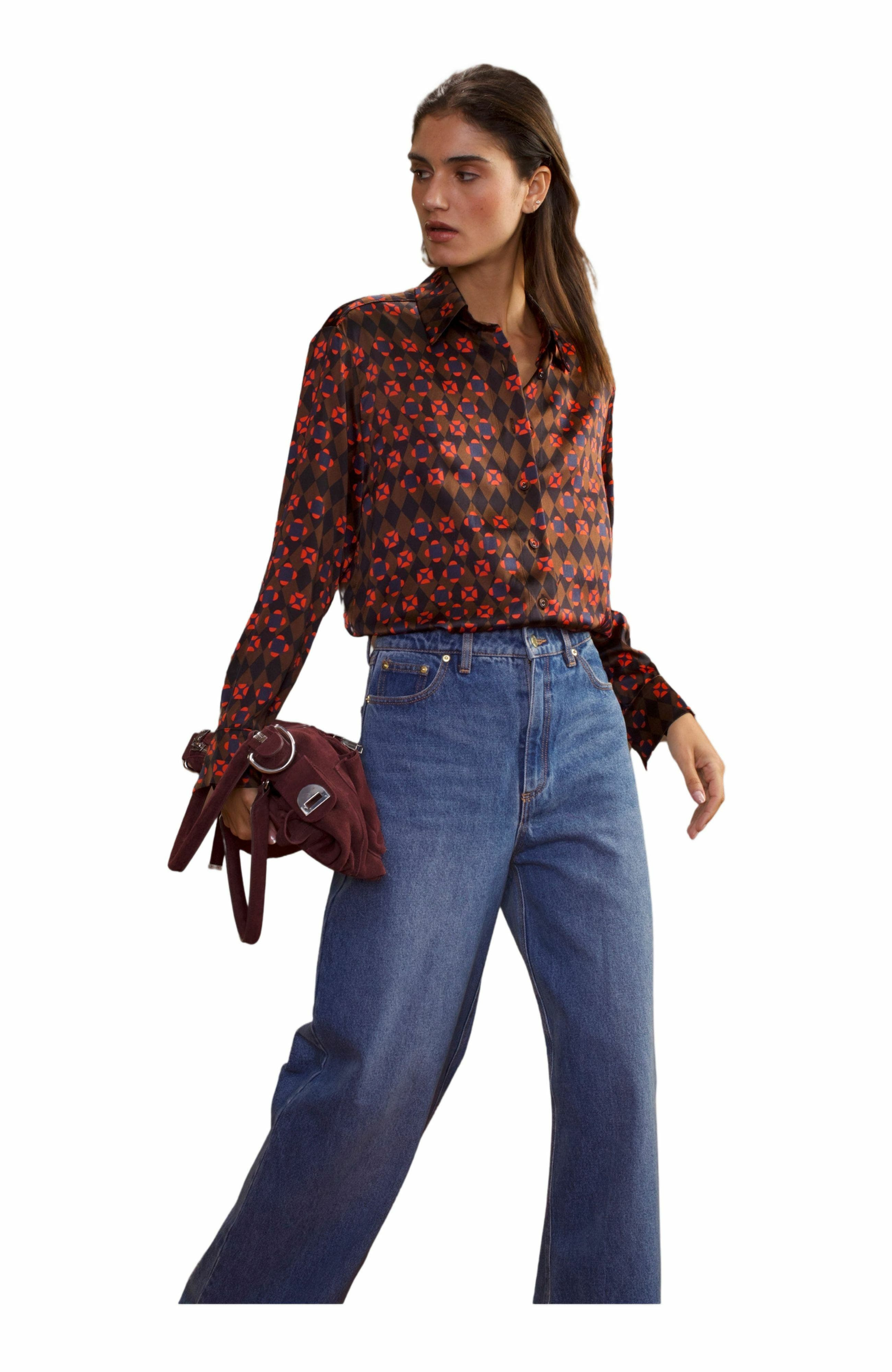 Cynthia Rowley Collectible Silk Shirt in Geo Black/red Combo at Nordstrom - 4