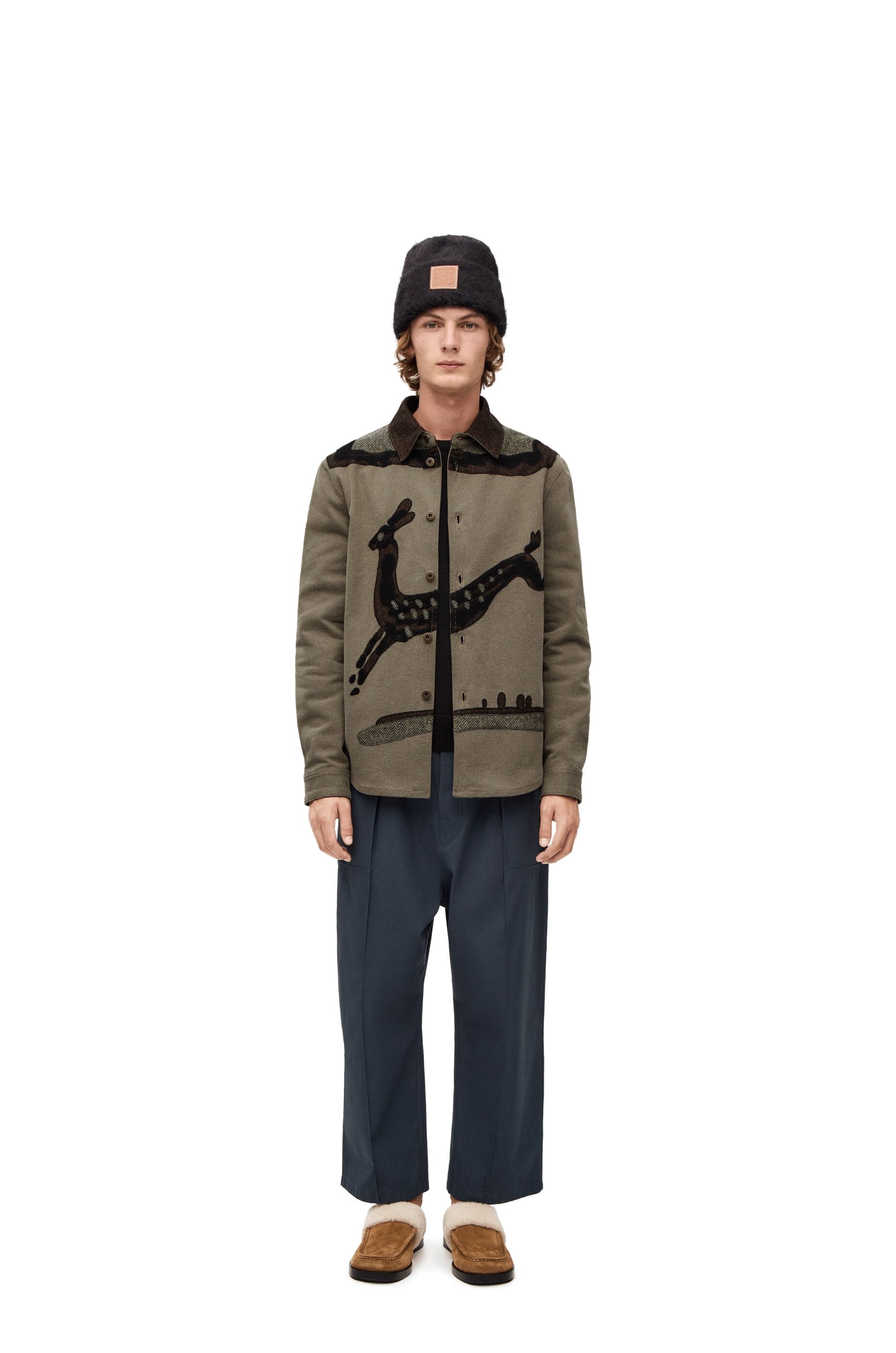 Deer intarsia overshirt in denim - 2