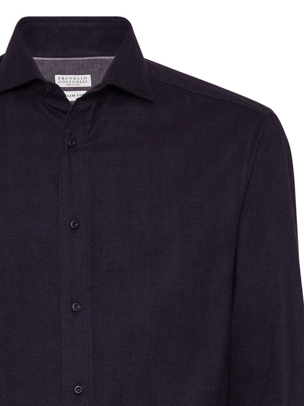 Brunello Cucinelli Men Flannel Slim Fit Shirt With Spread Collar - 3