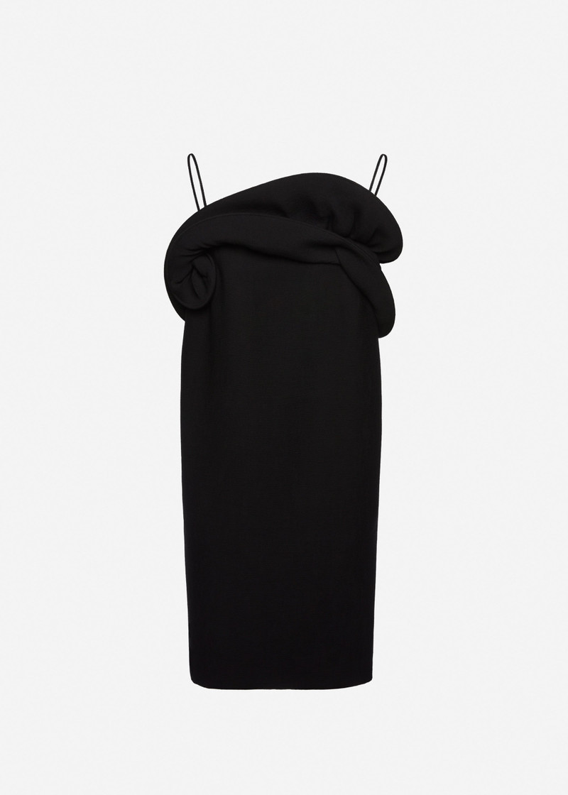 Sculptural neckline dress in black 1