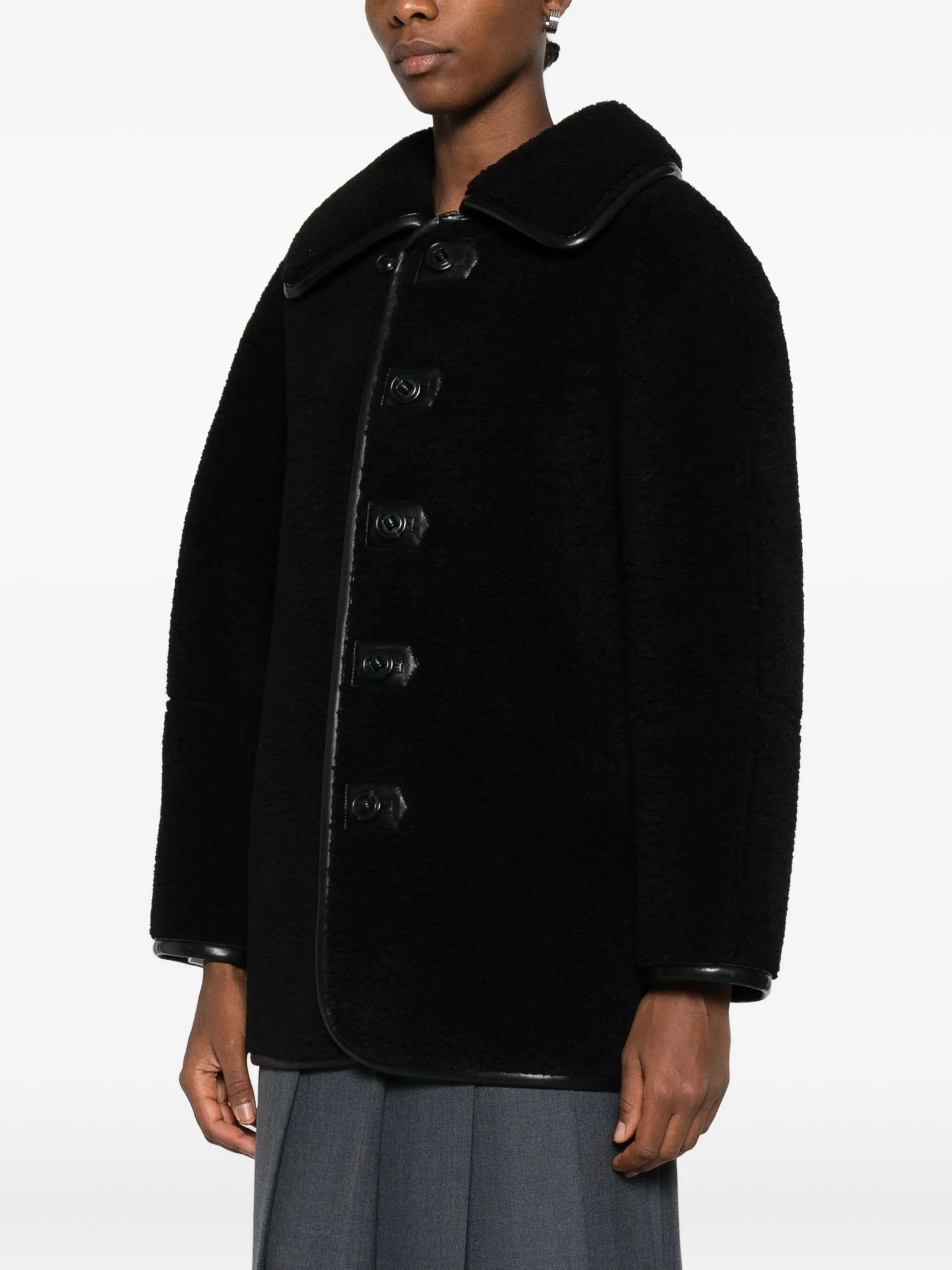 Low Classic Button-fastening Teddy Jacket - 5