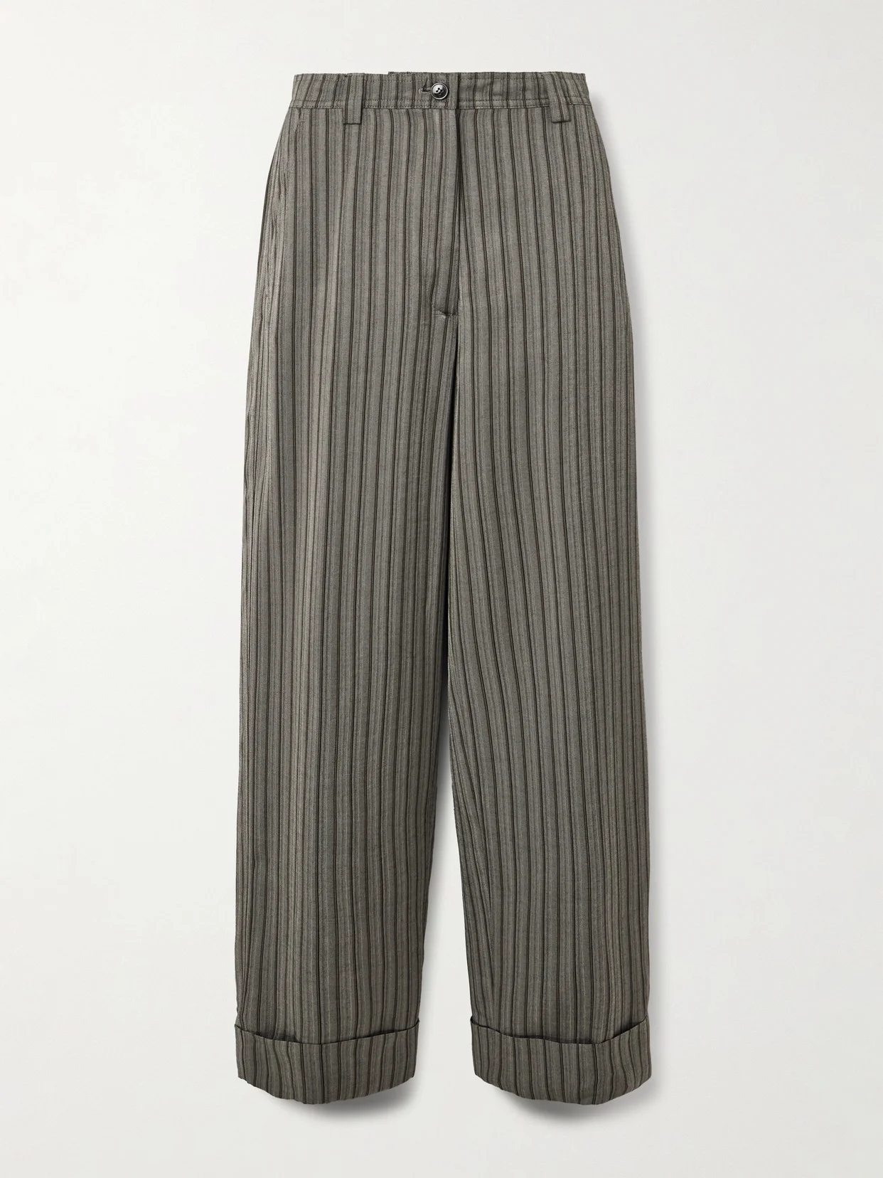 Striped Ribbed Woven Wide-leg Pants - 1