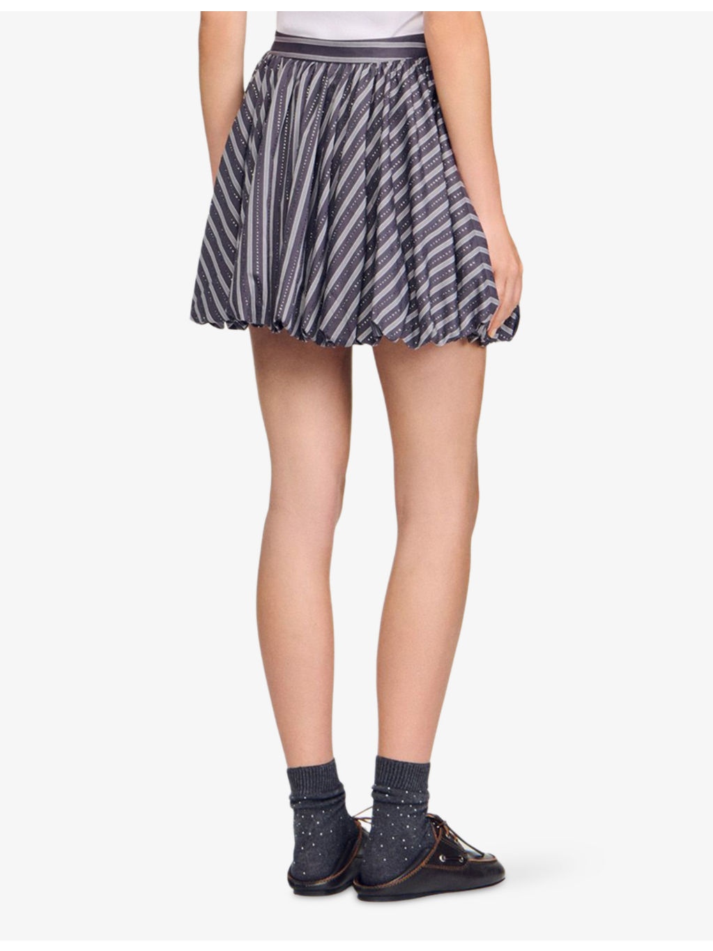 Striped Rhinestone-Embellished Cotton Mini Skirt - 4