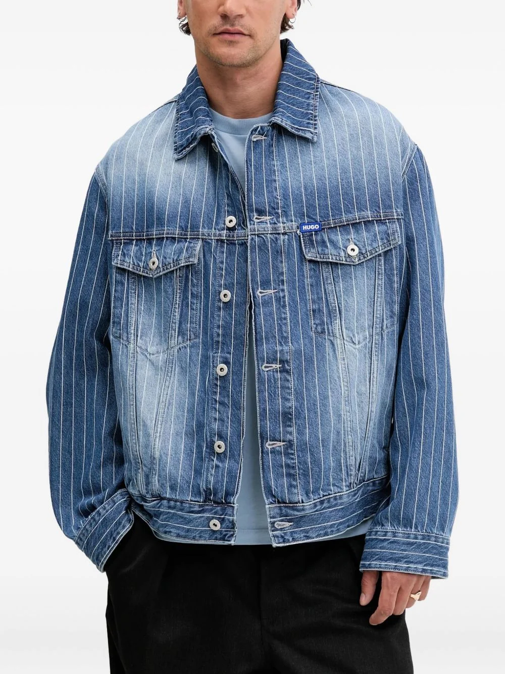 pinstripe denim jacket - 1