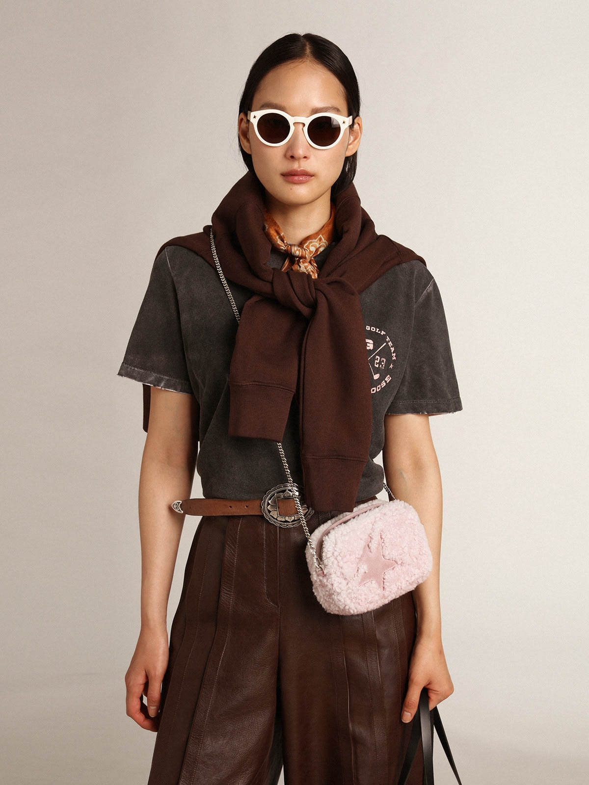 Mini Star Bag in pink shearling with suede star - 3