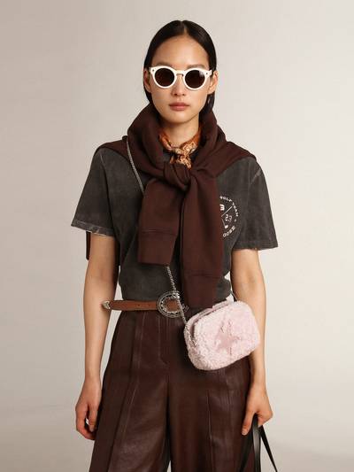 Golden Goose Mini Star Bag in pink shearling with suede star outlook