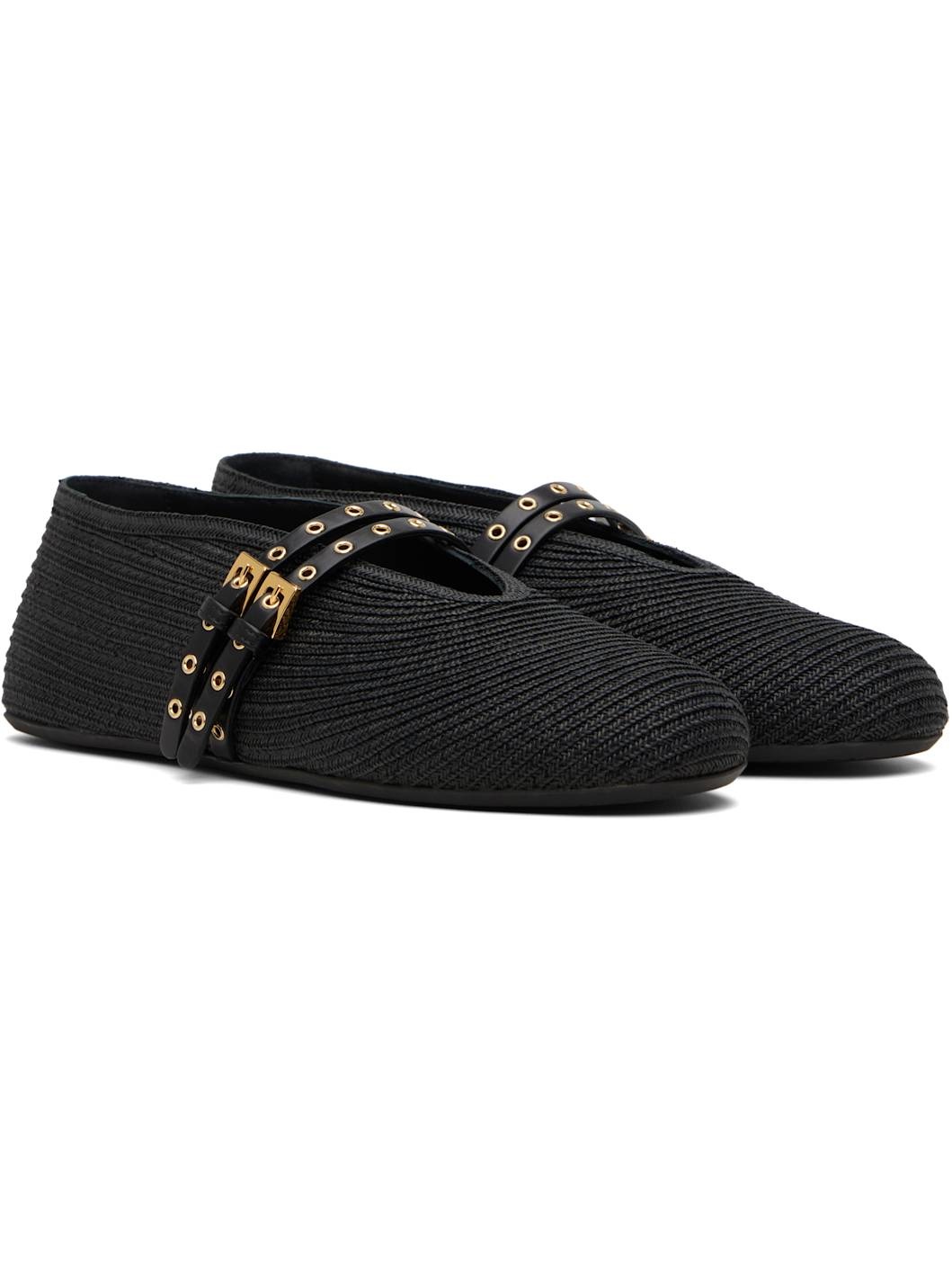 Black Paper Straw Ballerina Flats - 4