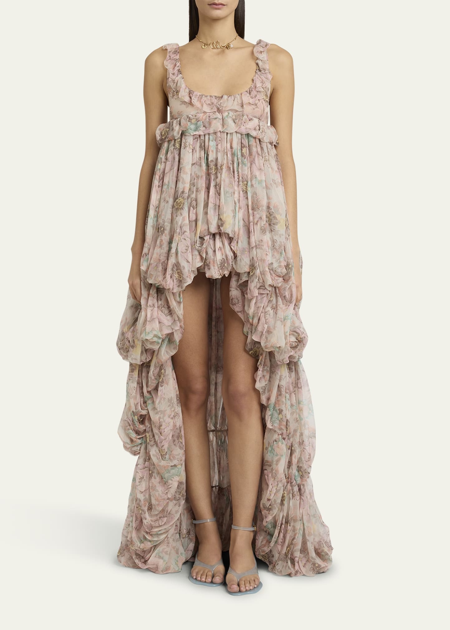 Floral Ruffle Tiered High-Low Balloon Babydoll Dress - 2