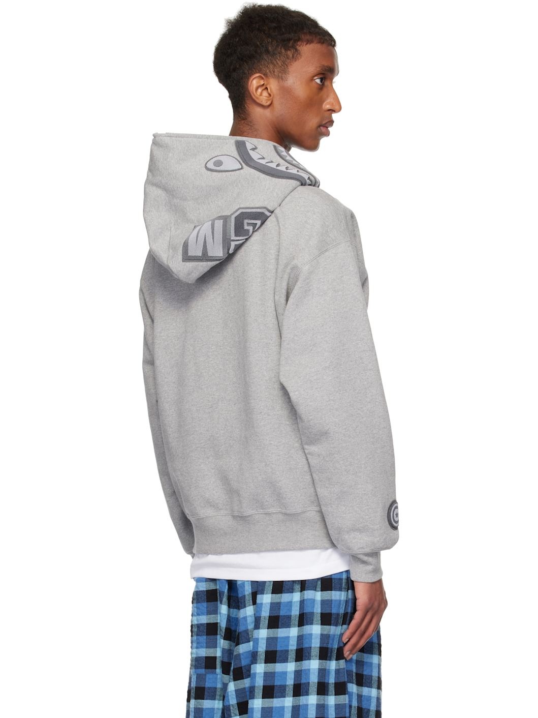 Gray Ape Head One Point Shark Zip Hoodie - 3