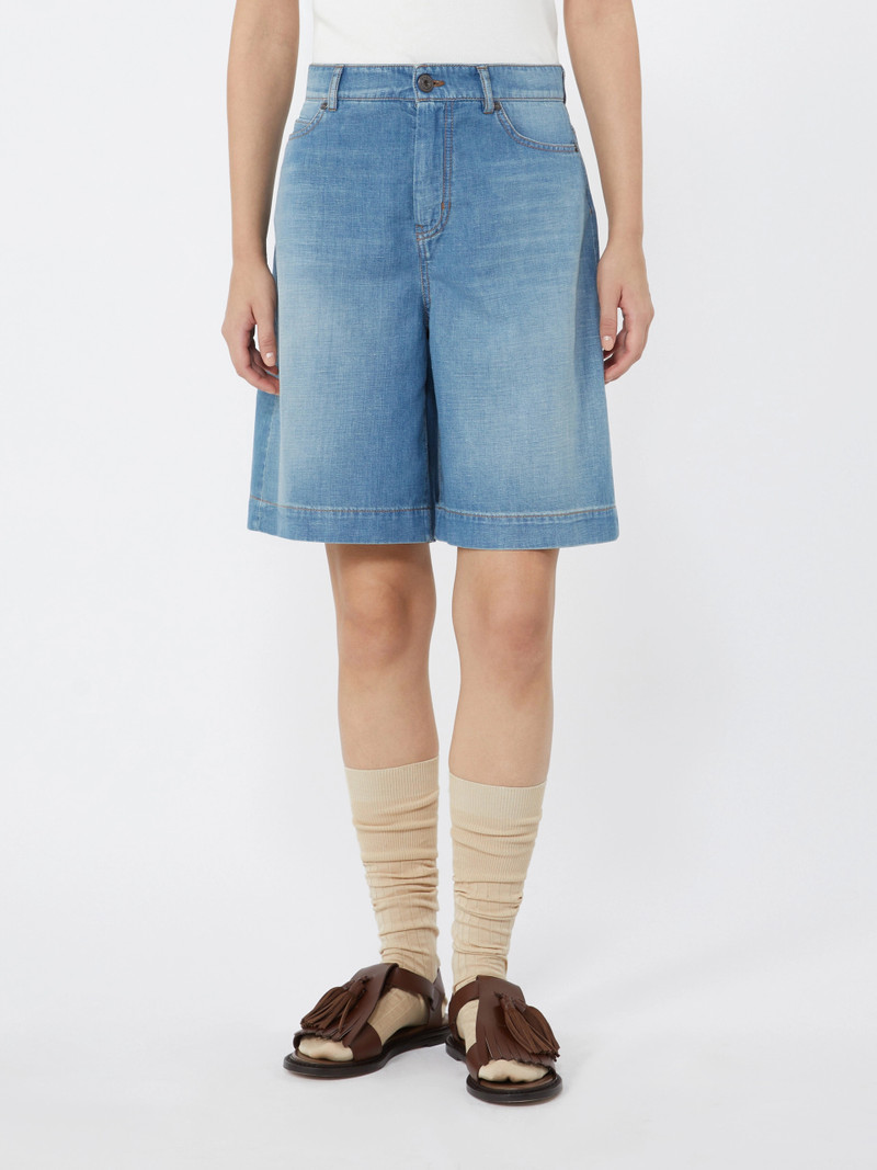 OZONO Cotton and linen denim Bermuda shorts - NAVY 3
