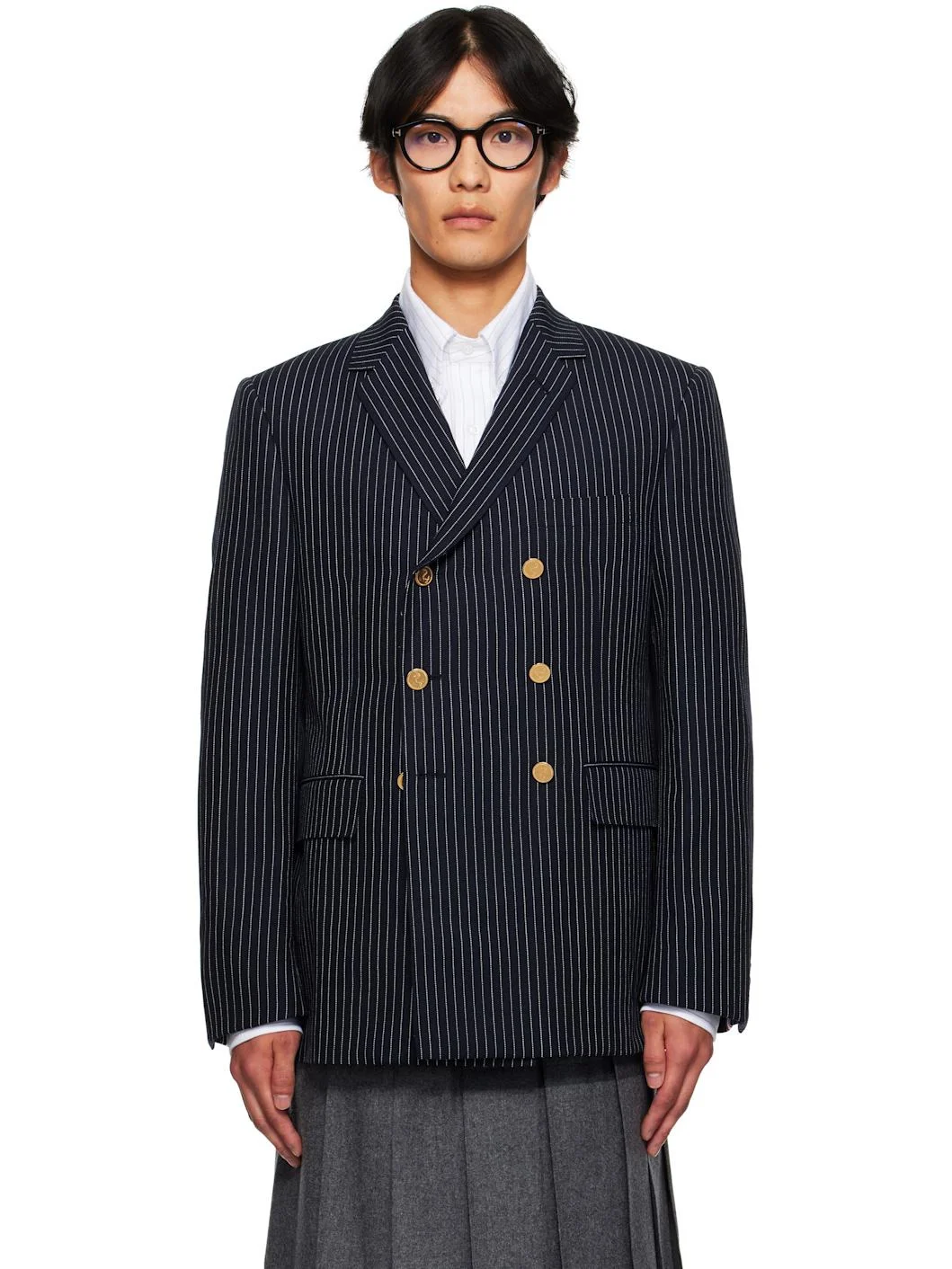 Navy Pinstripe High Twist Wool Sportcoat Blazer - 1
