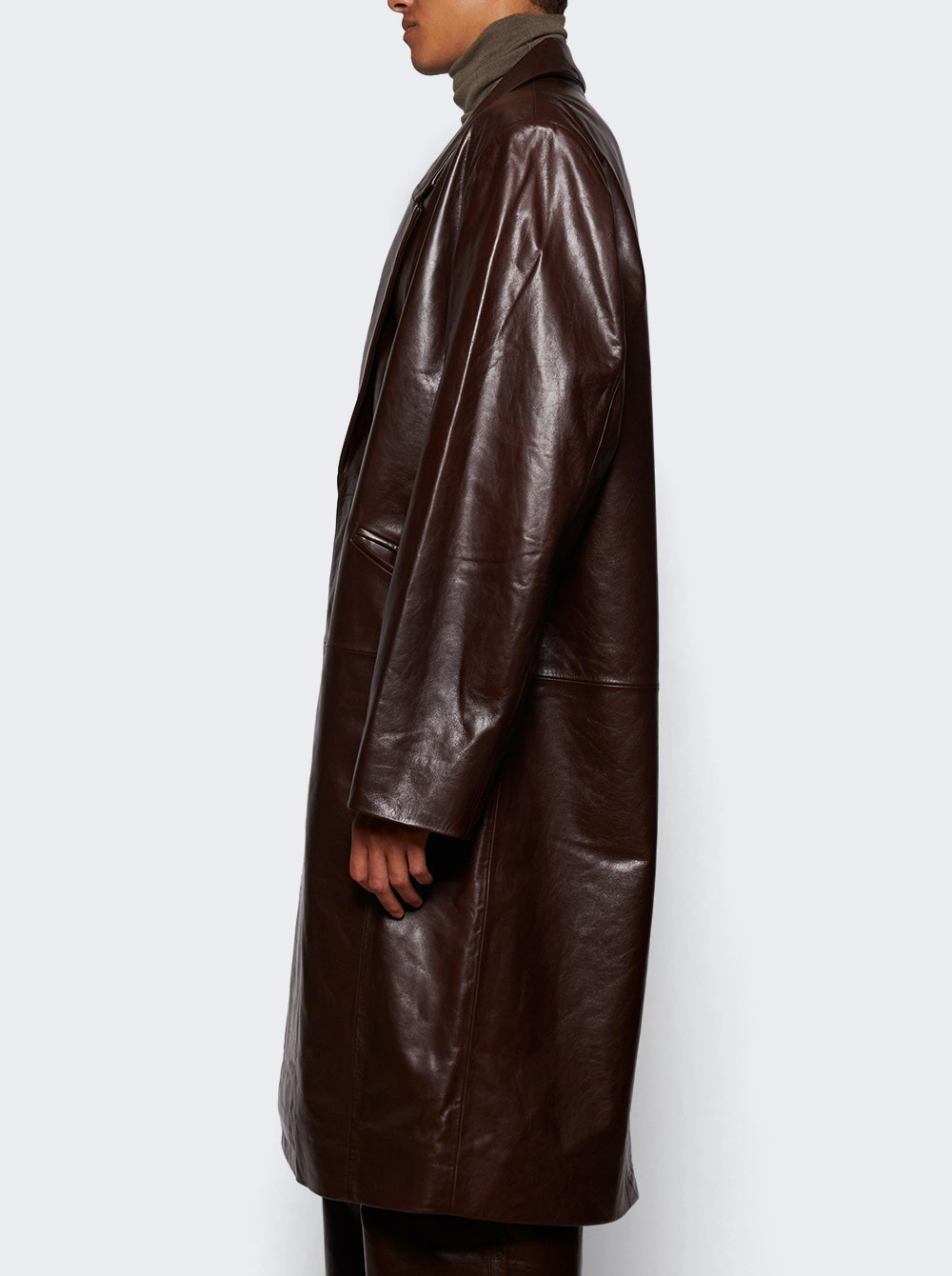 Single Breasted Leather Coat Darkbrown - 3