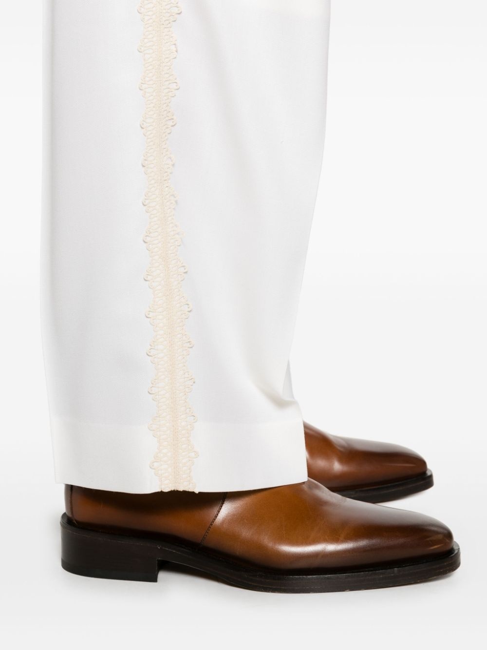 lace-trim tapered trousers - 5
