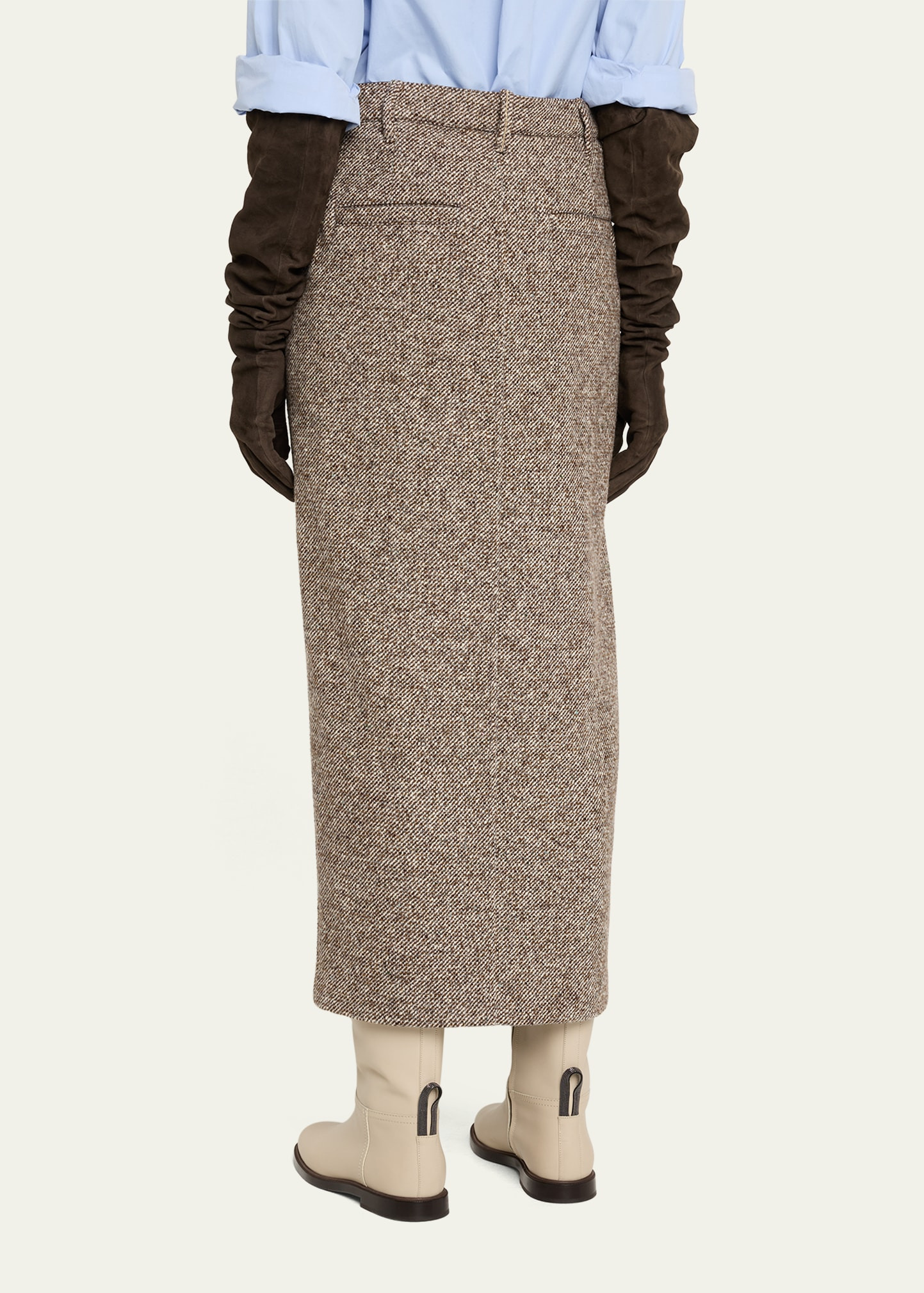 Diagonal Wool Tweed Midi Sartorial Pencil Skirt - 3