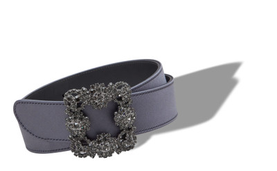 Manolo Blahnik Blue-Grey Satin Crystal Buckled Belt outlook