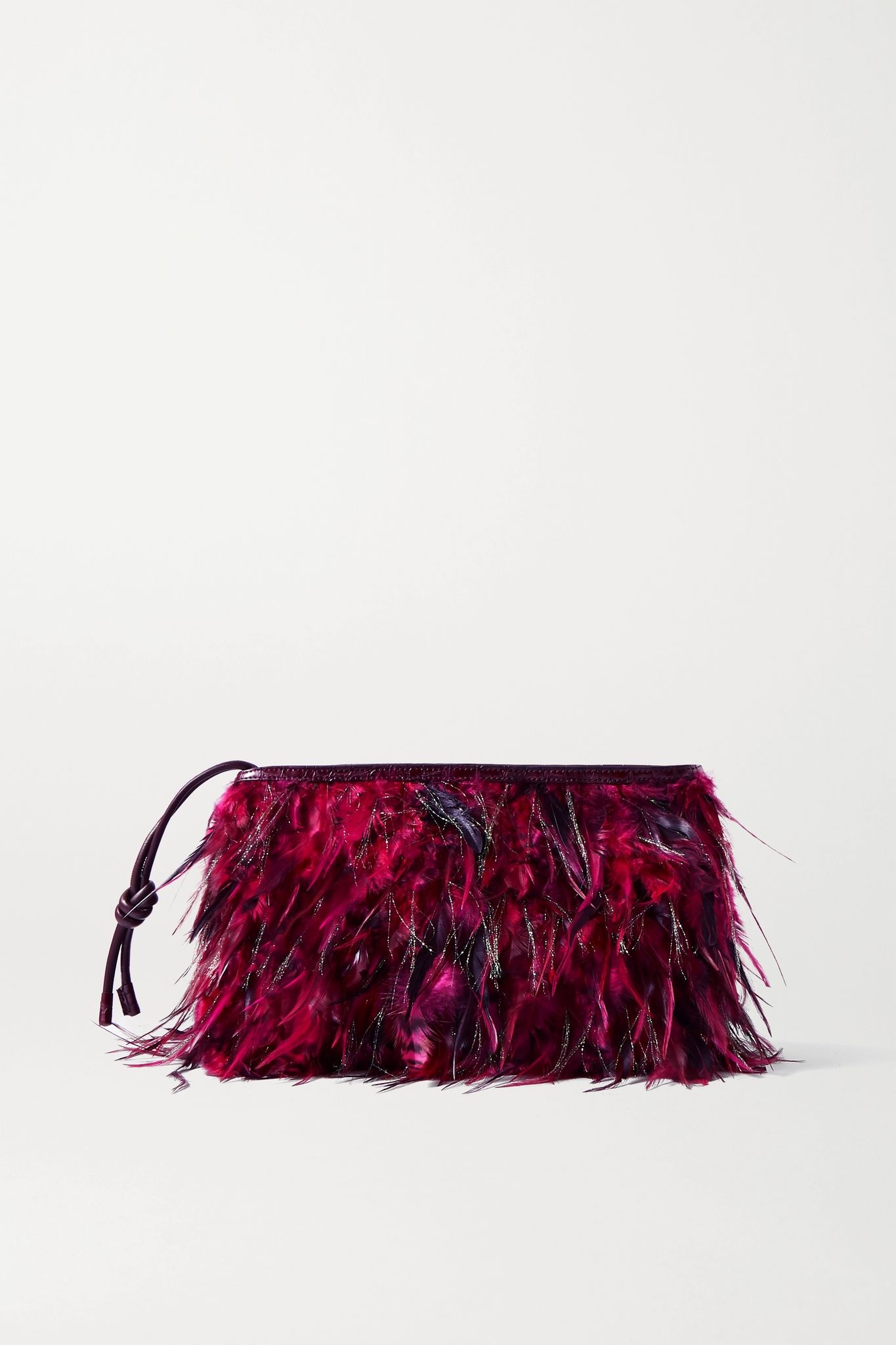 Feather-embellished croc-effect leather clutch - 1