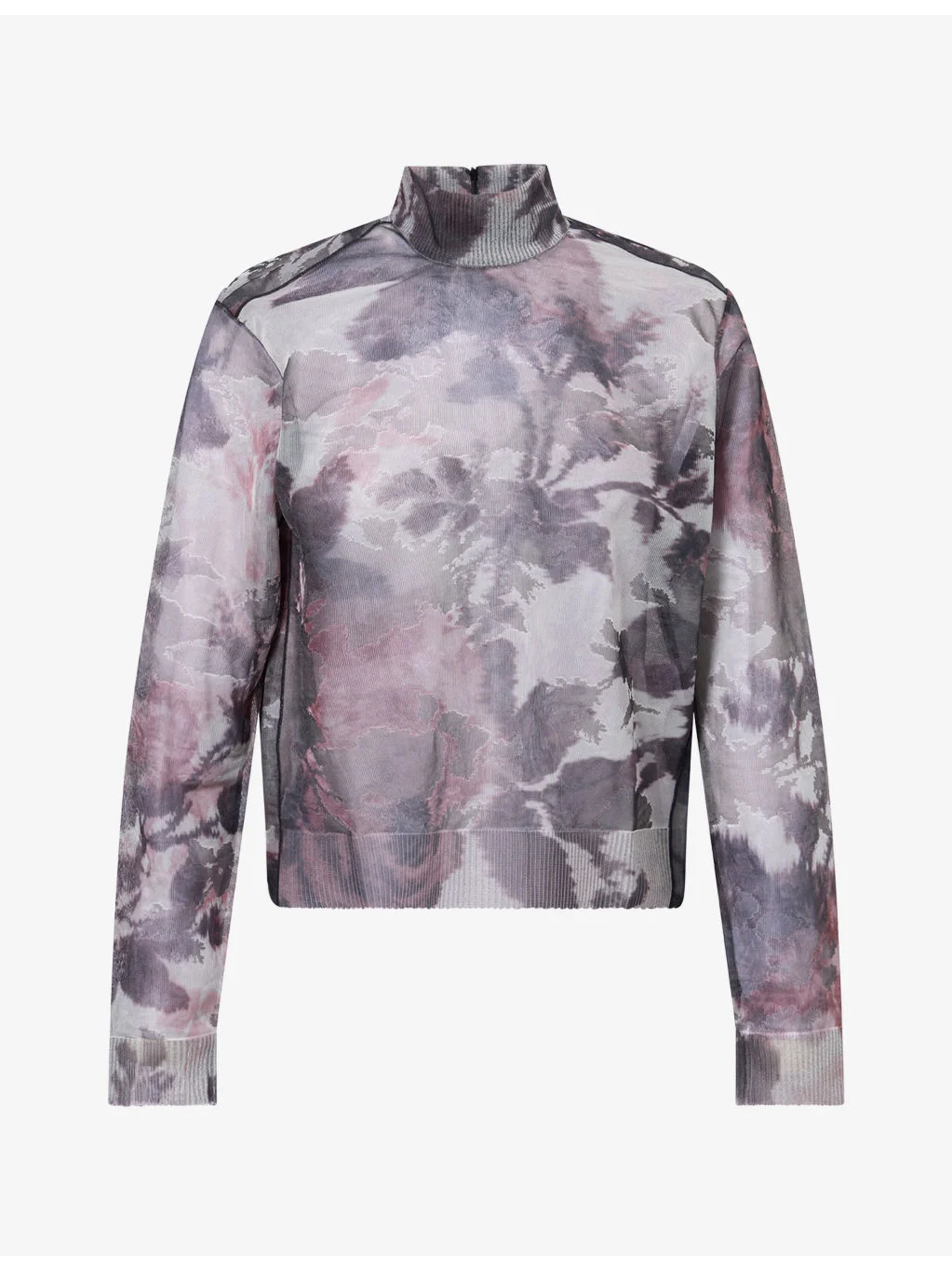 Printed Turtleneck Sheer Top - 1