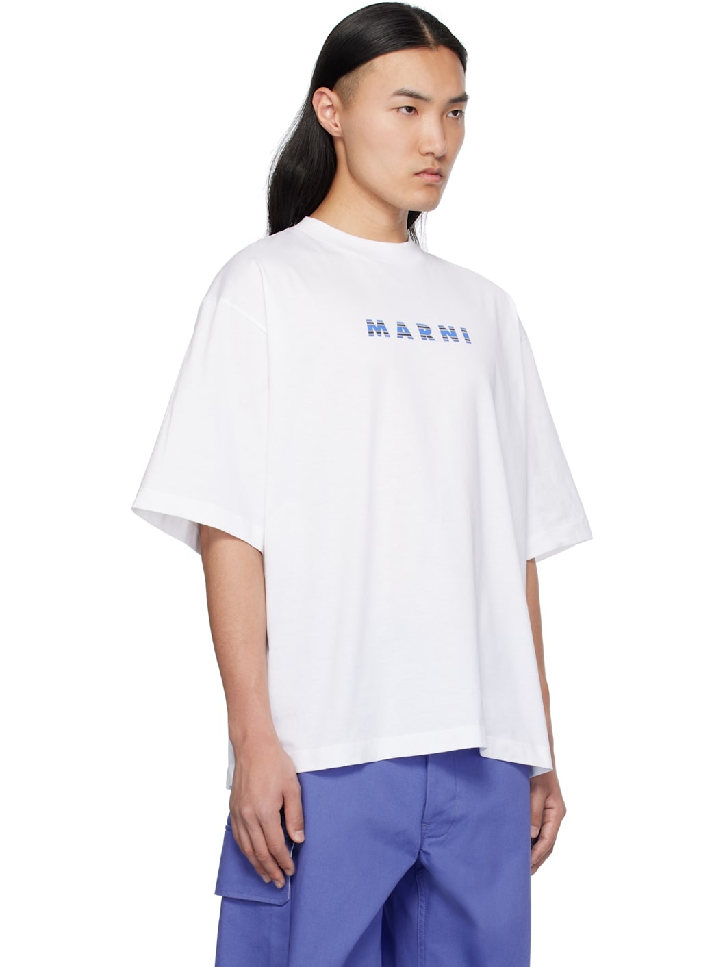 White Crewneck Checked 'Marni' Logo T-shirt - 2