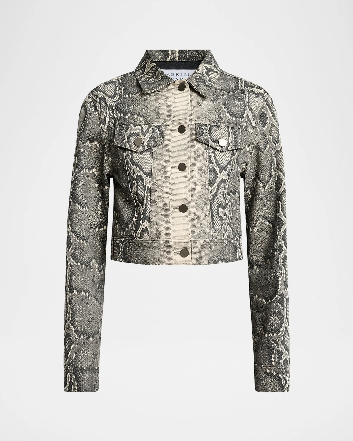 Bronte Snakeskin-Print Crop Denim Jacket - 1