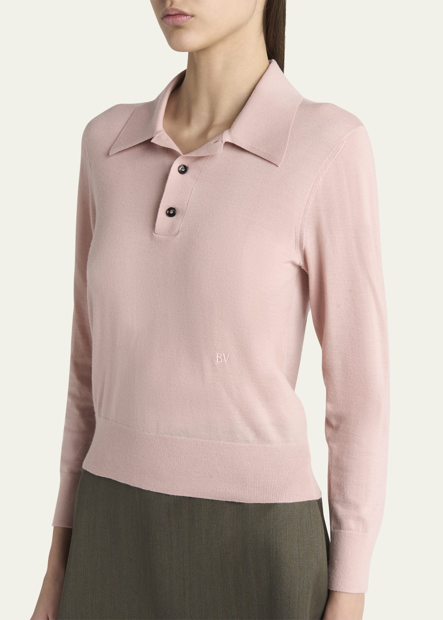 Long-Sleeve Fine Cashmere Polo Sweater - 5