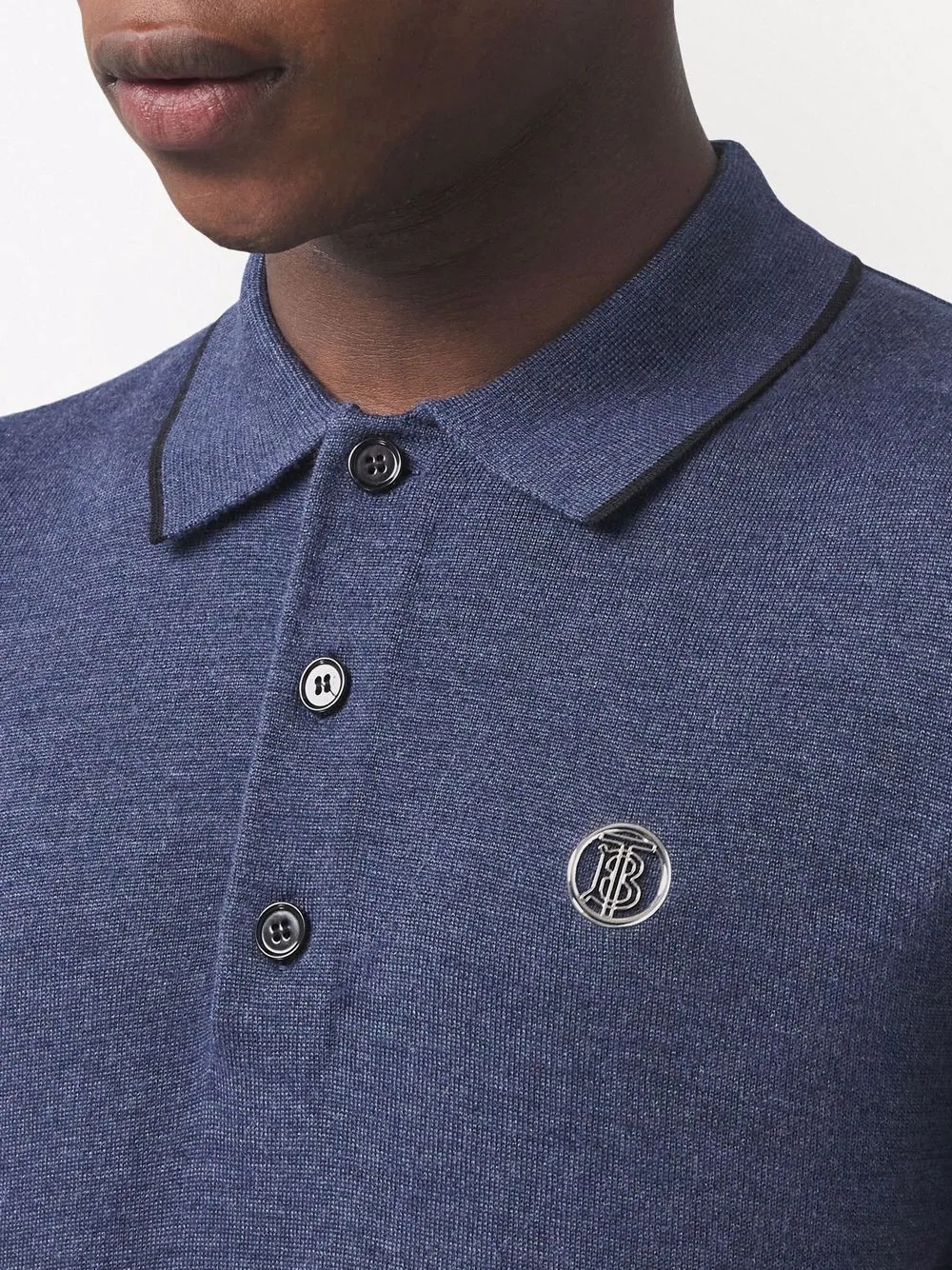 Monogram motif wool-silk-cashmere polo shirt - 5