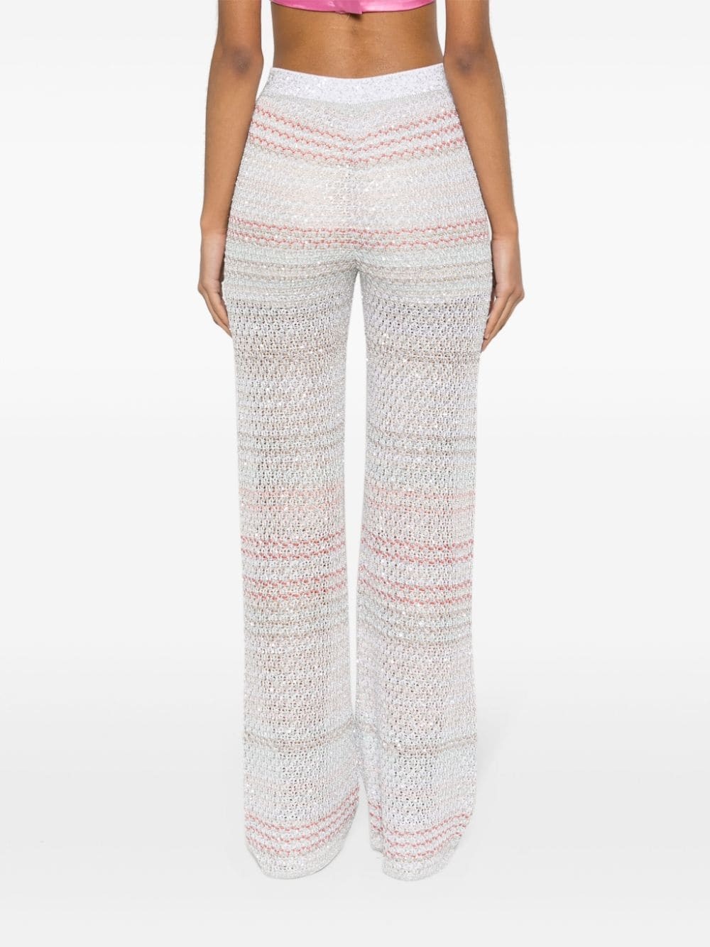 striped crochet-knit trousers - 4