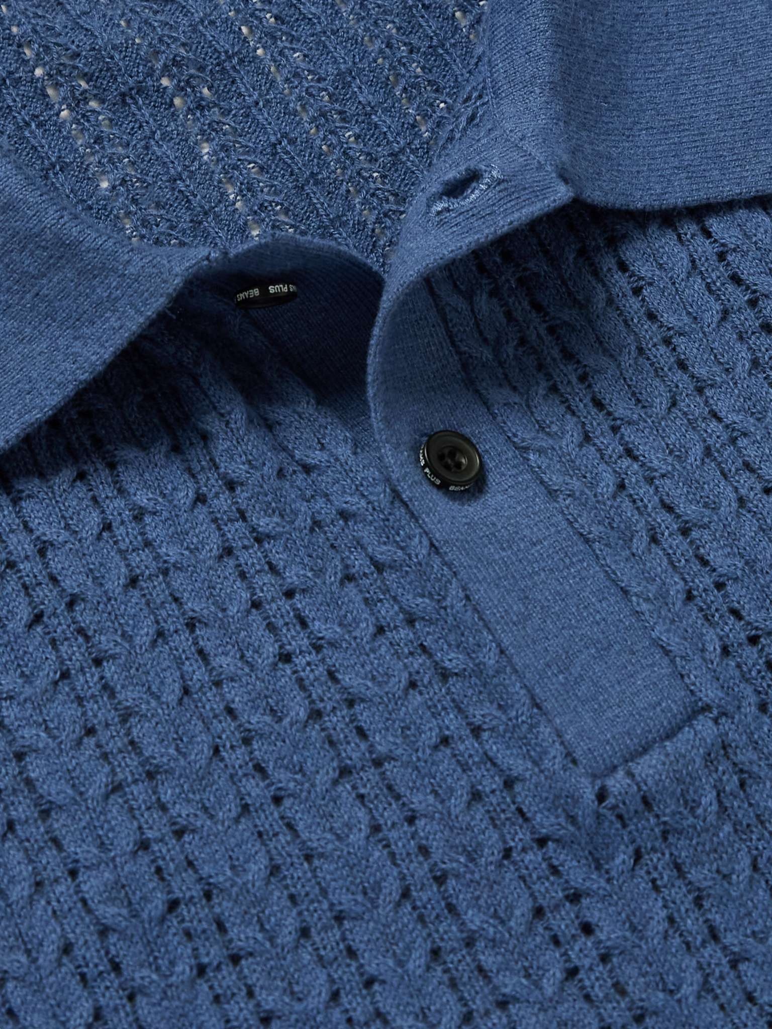 Cable-Knit Cotton, Cashmere and Wool-Blend Polo Shirt - 5