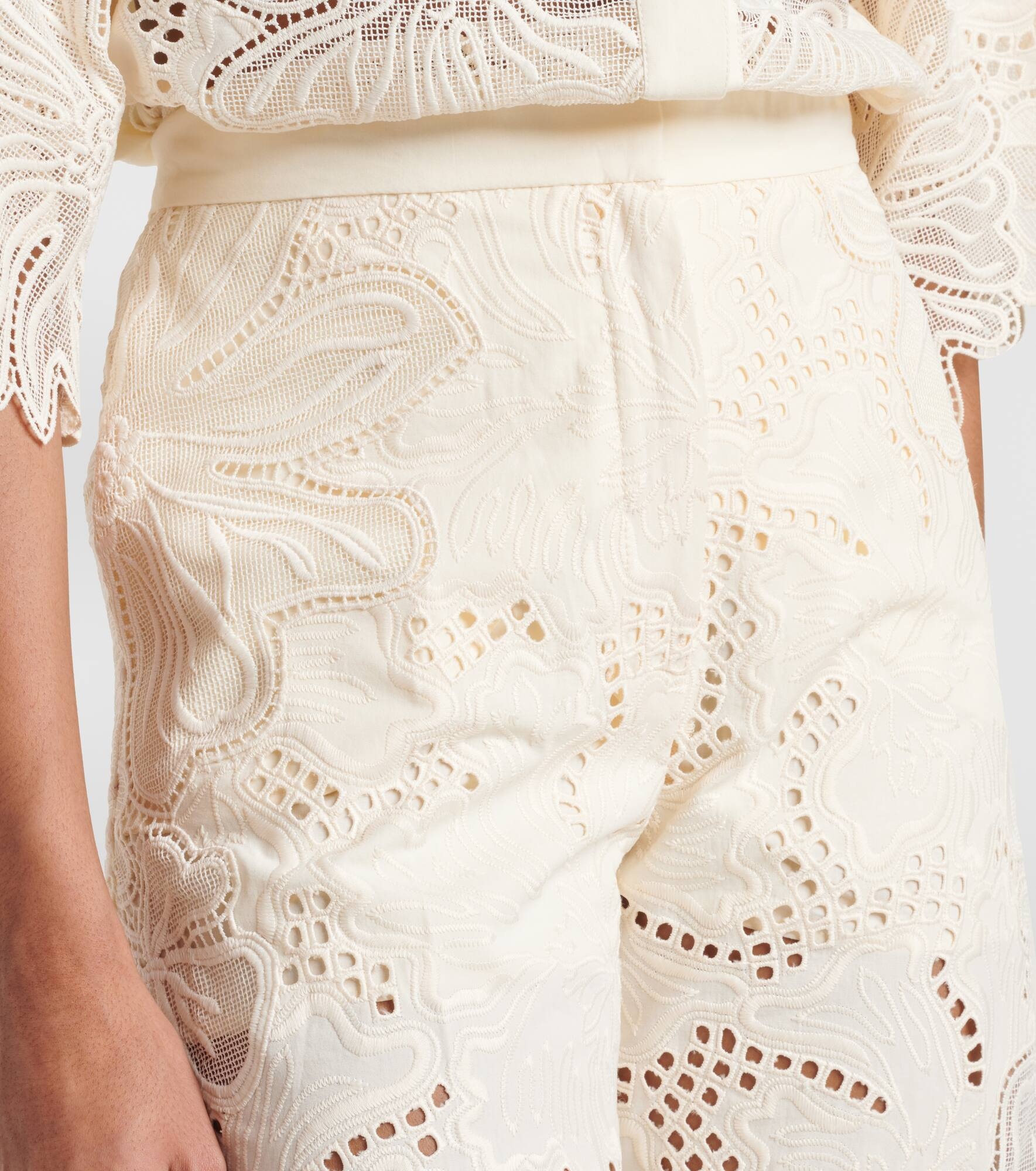 Embroidered high-rise wide-leg pants - 4