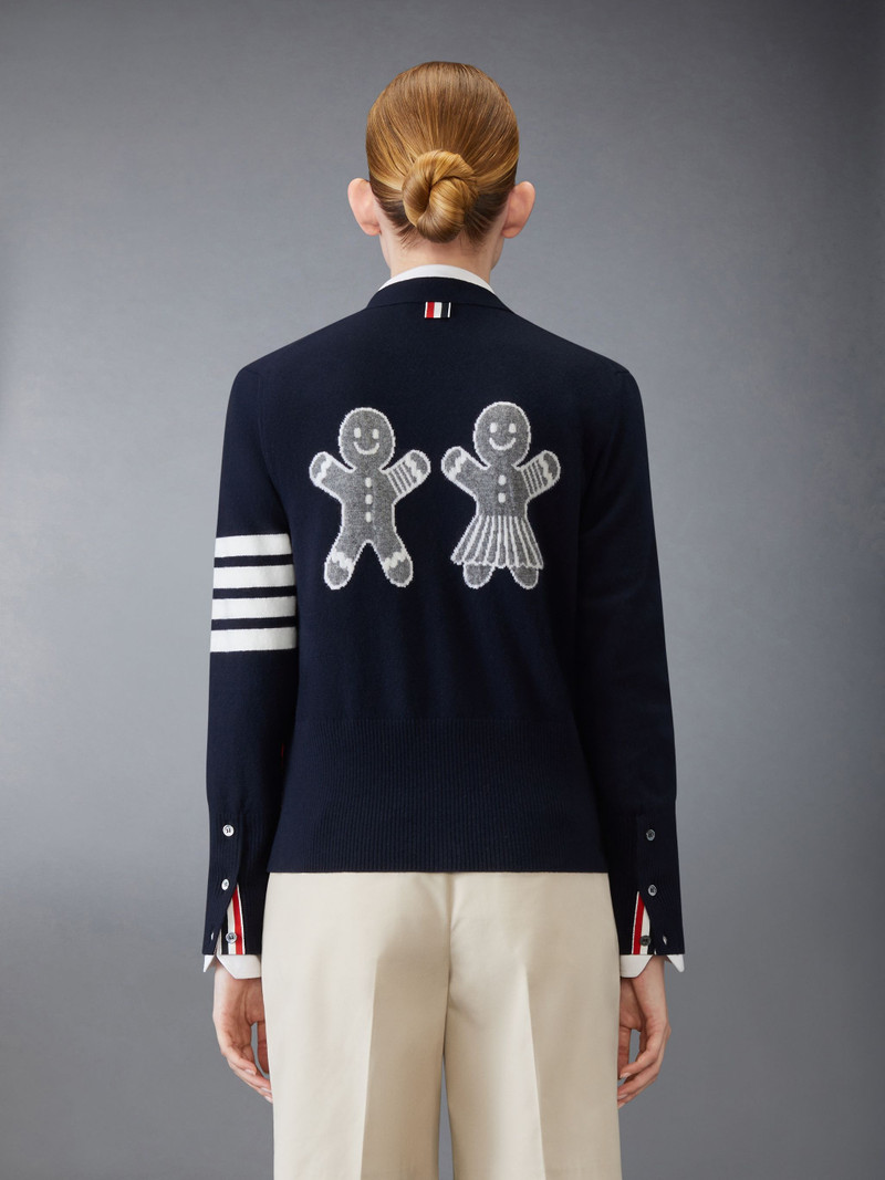 Thom Browne Mr. & Mrs. Gingerbread Merino Wool 4-Bar V Neck Cardigan outlook