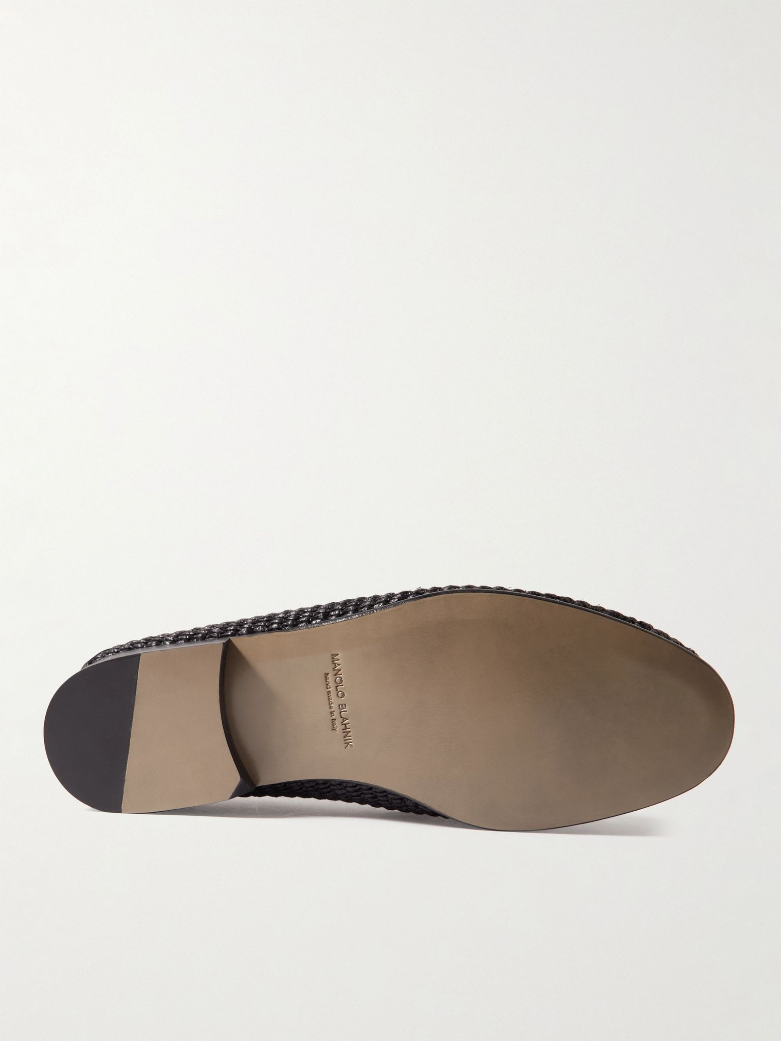 Padstow Collapsible-Heel Leather-Trimmed Raffia Loafers Black - 6