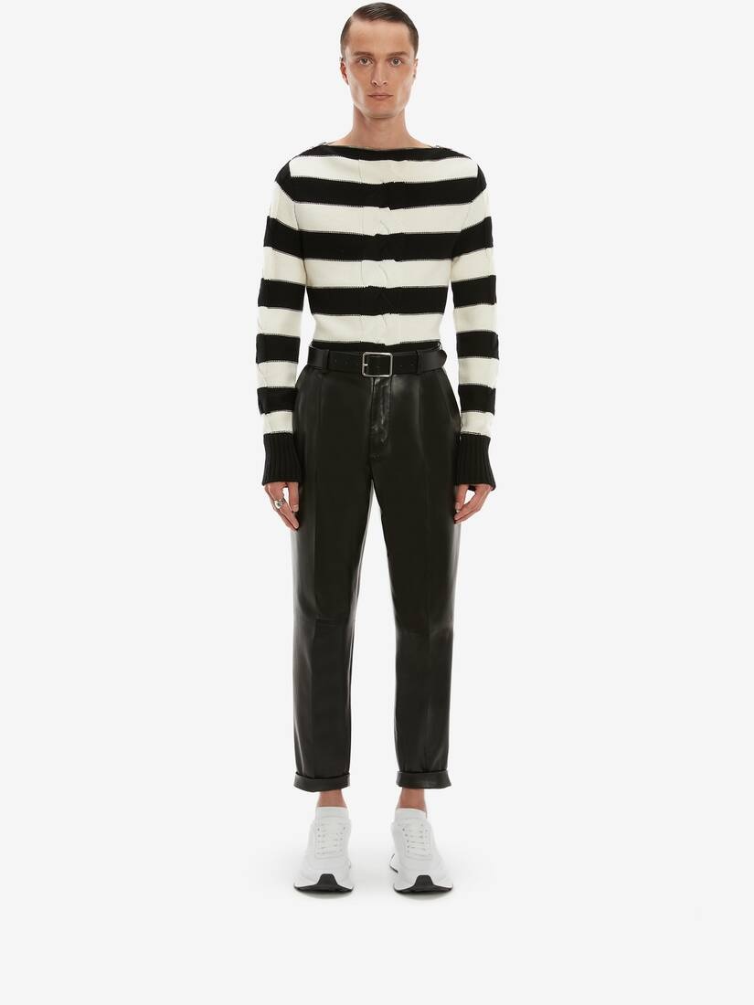 Mcqueen Striped Cable Knit Jumper in Black/ivory - 2