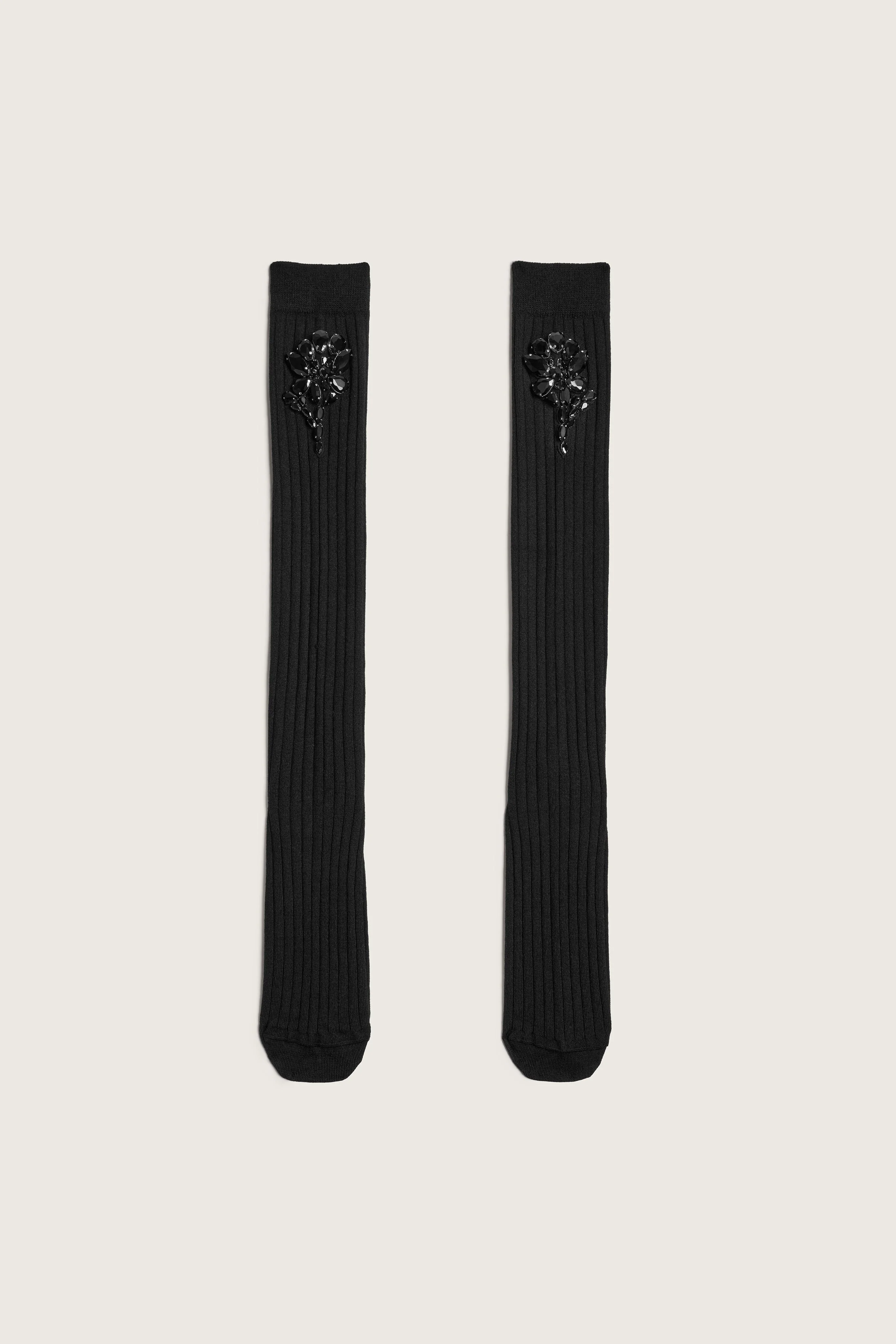 Poppy Crystal Flower Ribbed Knee Socks - 1