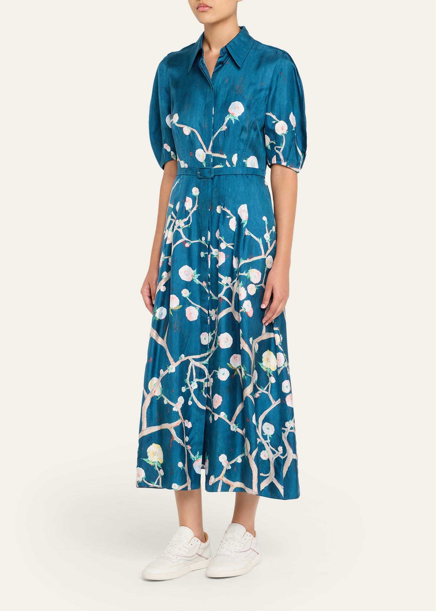 Maude Floral Pleated Midi Shirtdress With Belt - 4